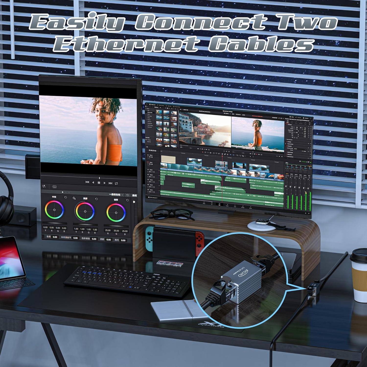 Acoplador RJ45 Hembra a Hembra ECJTU 2 Paquete 10Gbps