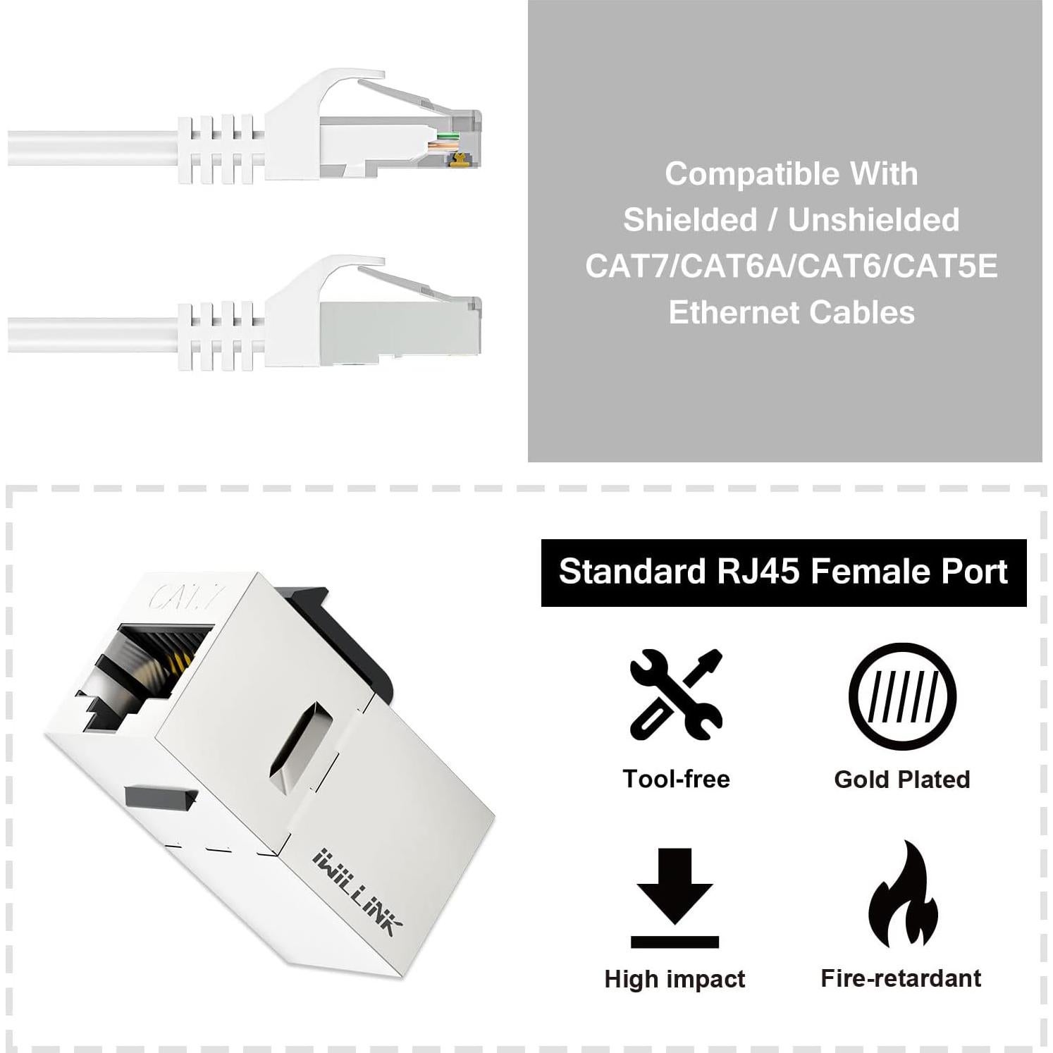 Acoplador Ethernet Iwillink Cat7 10Gbps RJ45 Femenino 10 Unidades