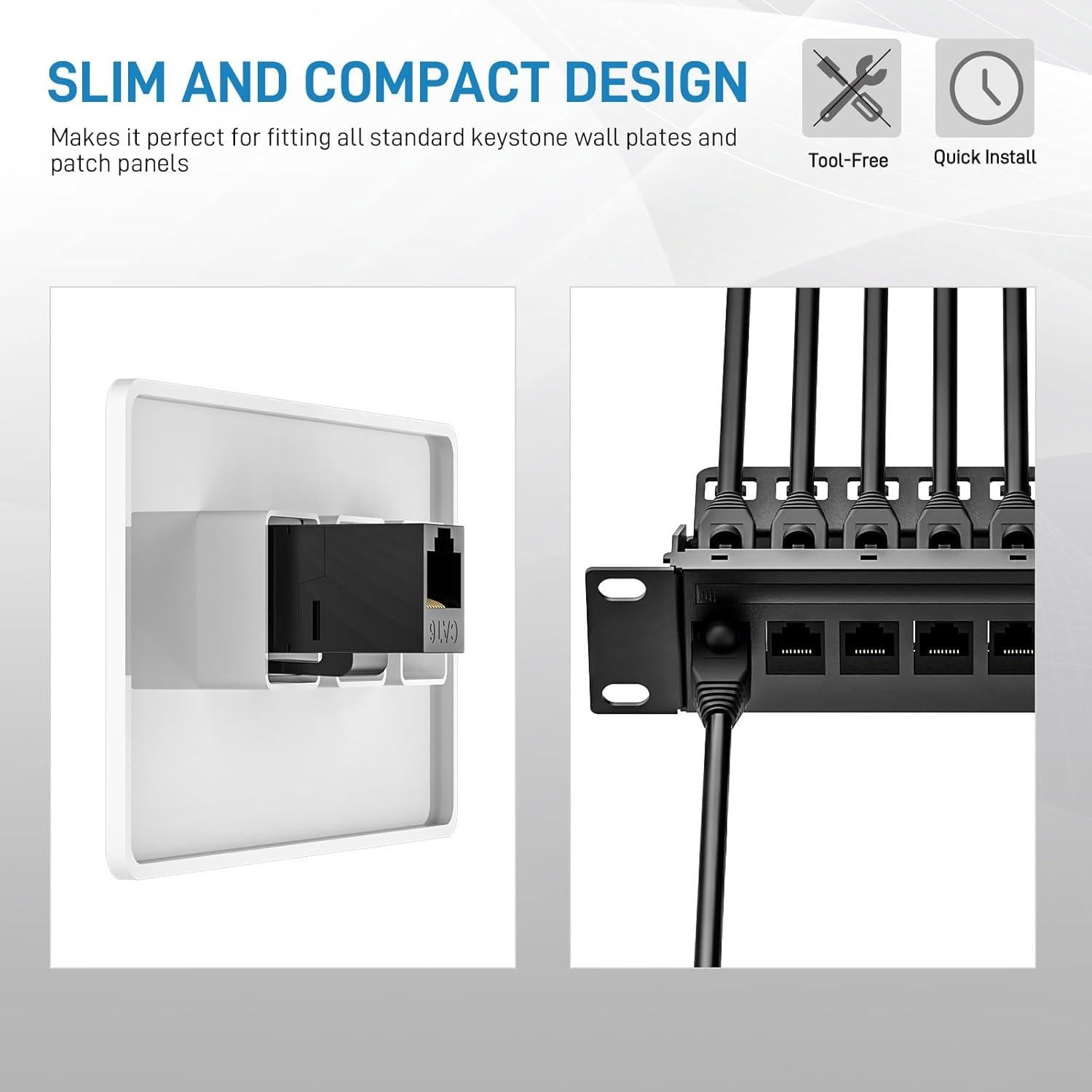 Acoplador Keystone RJ45 Cat6 DARKROCK - 10 Piezas, Plug-and-Play