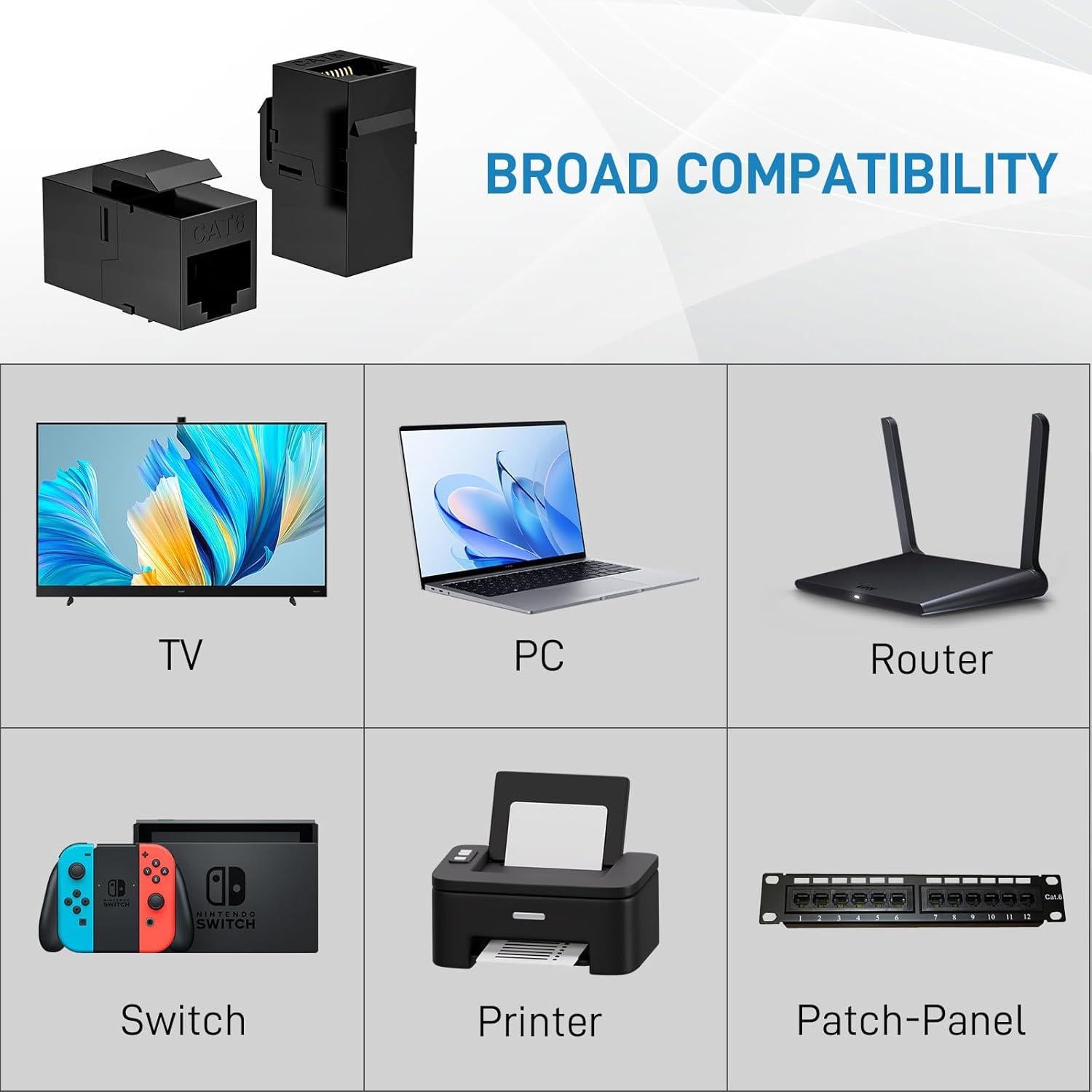 Acoplador Keystone RJ45 Cat6 DARKROCK - 10 Piezas, Plug-and-Play