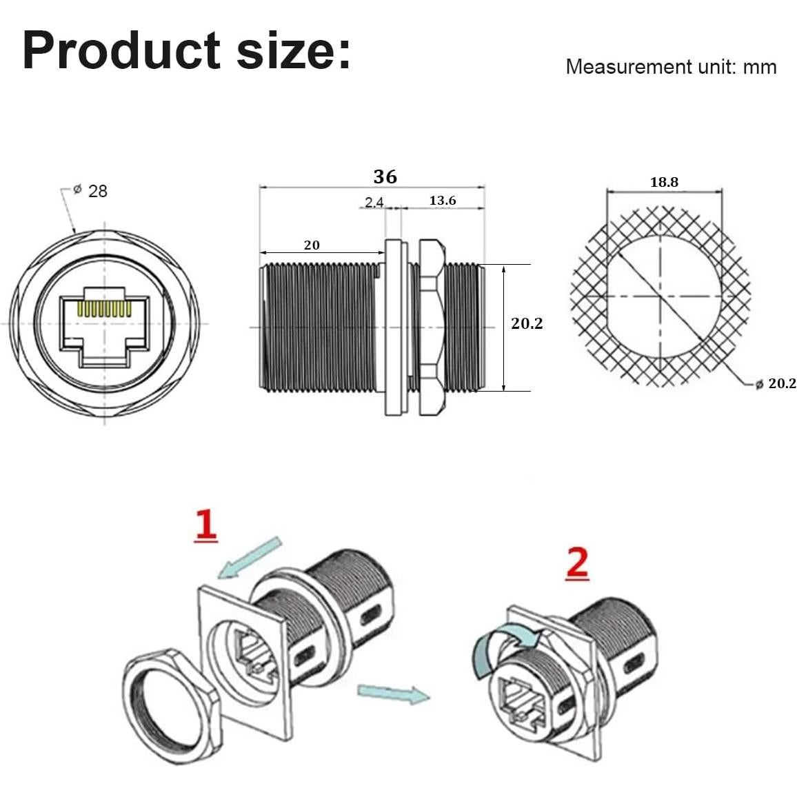 Acoplador Ethernet RJ45 Hembra a Hembra IP67 PENGLIN 6PCS