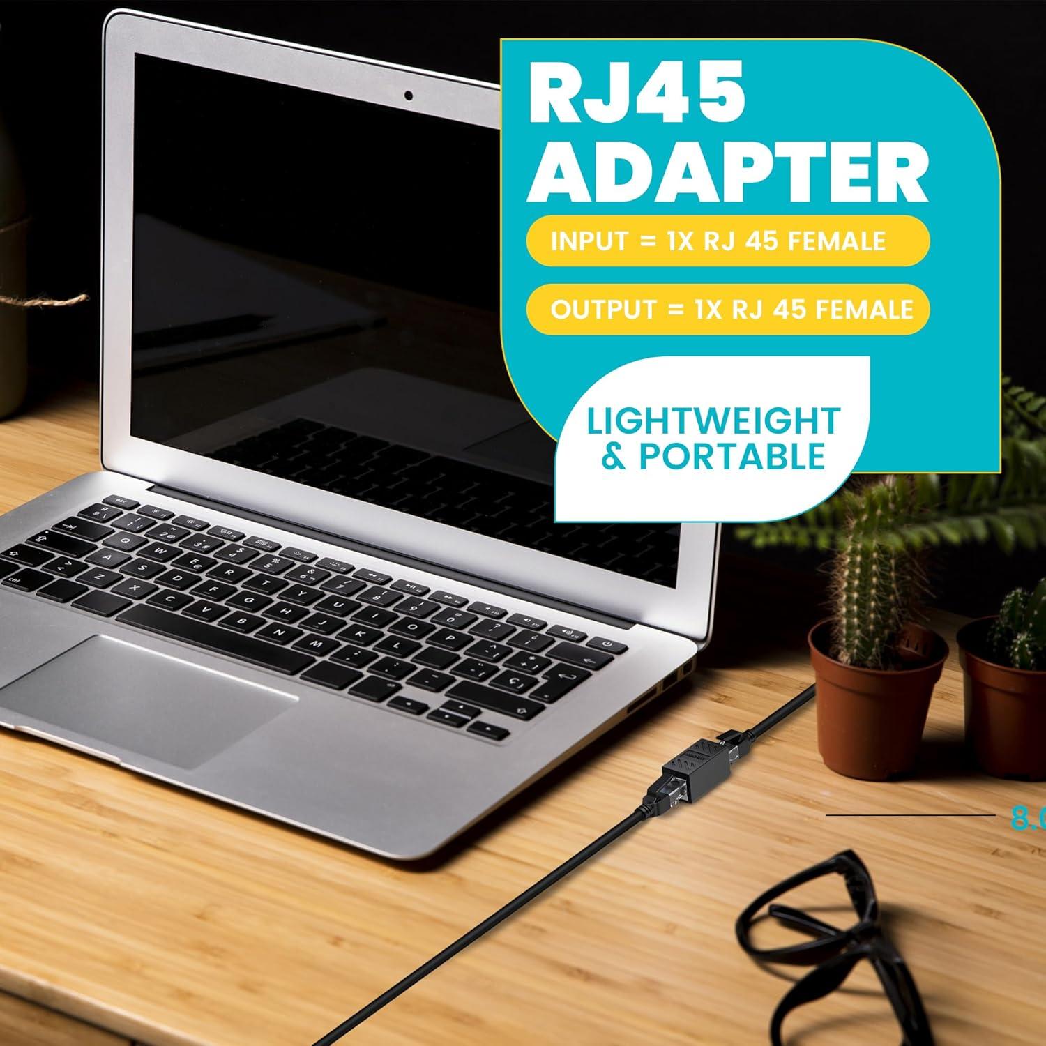 A&G RJ45 Coupler Ethernet Extender, Cat7 Cat6 Ethernet Adapter, LAN Connector in Line Coupler Female to Female Black