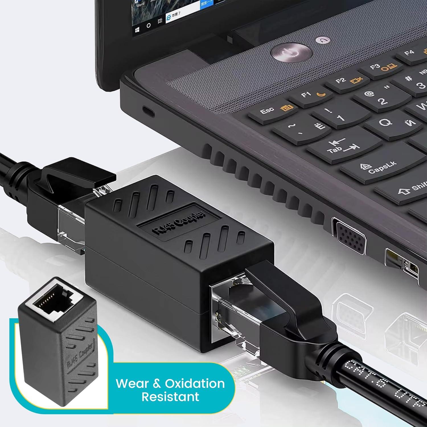 A&G RJ45 Coupler Ethernet Extender, Cat7 Cat6 Ethernet Adapter, LAN Connector in Line Coupler Female to Female Black