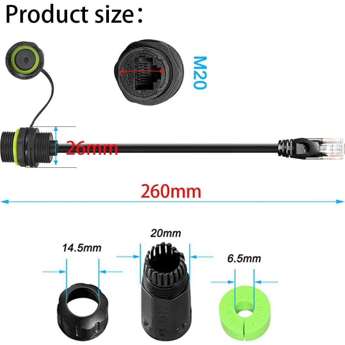 Conector RJ45 Macho a Hembra Impermeable PENGLIN 5PCS Cat6