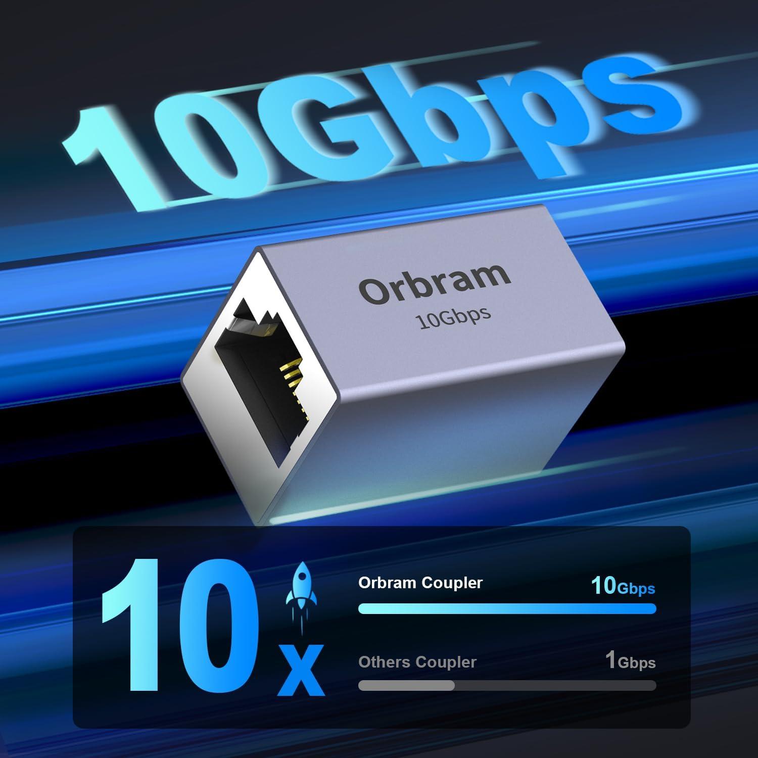 Extensor Ethernet 10Gbps Orbram 2 Paquete Acoplador RJ45