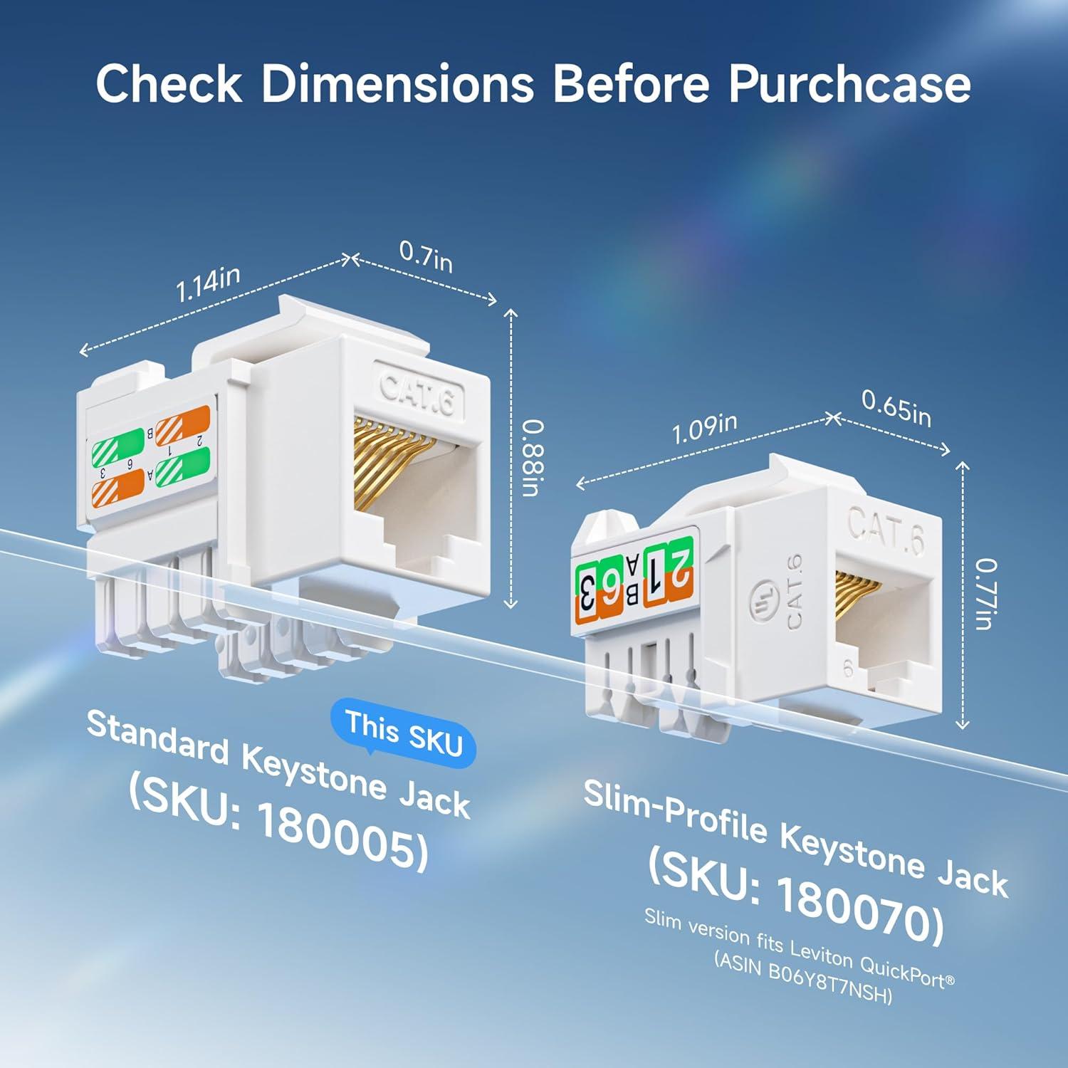 Jacks Keystone Cat6 Cable Matters 25 Unidades 10Gbps Blanco