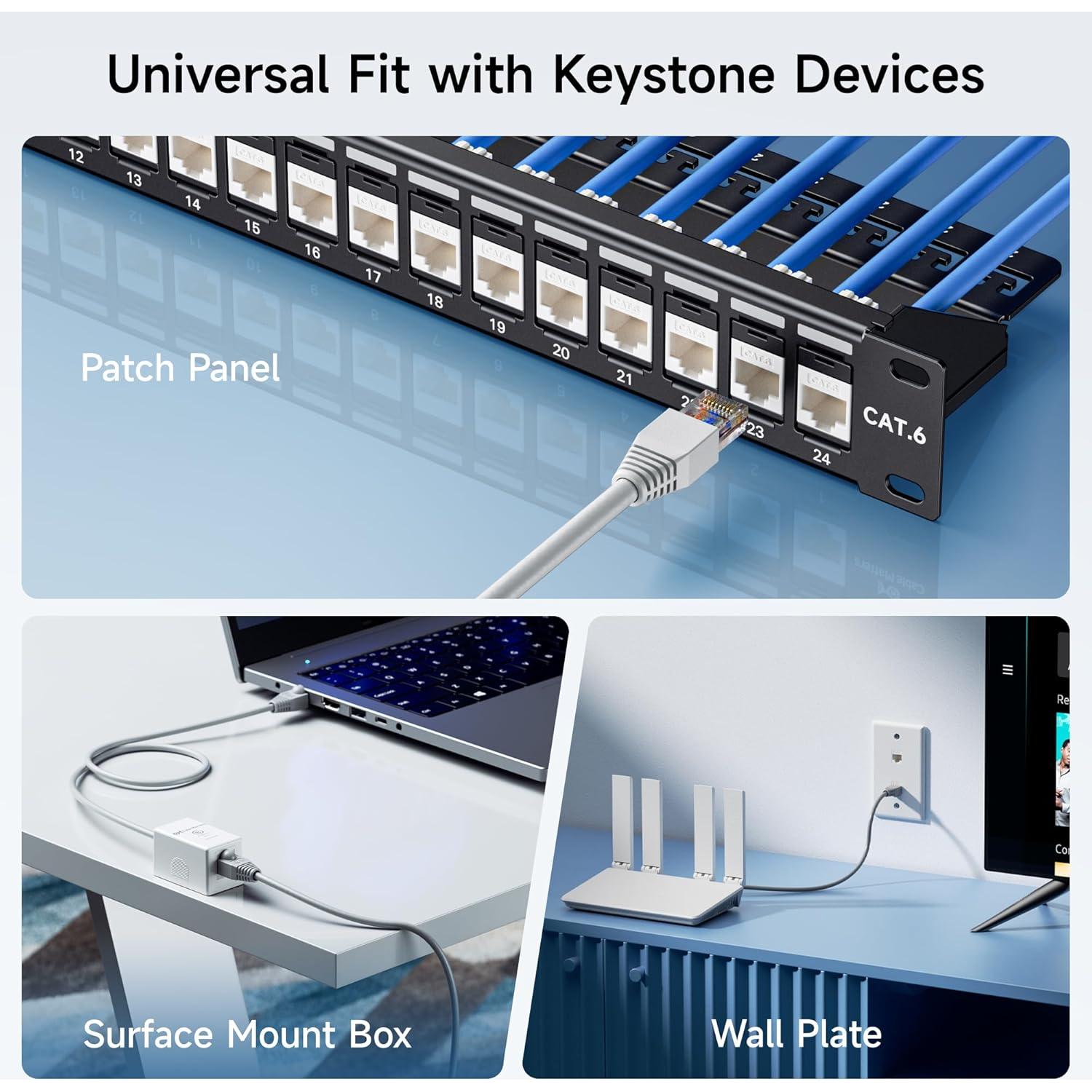 Jacks Keystone Cat6 Cable Matters 25 Unidades 10Gbps Blanco