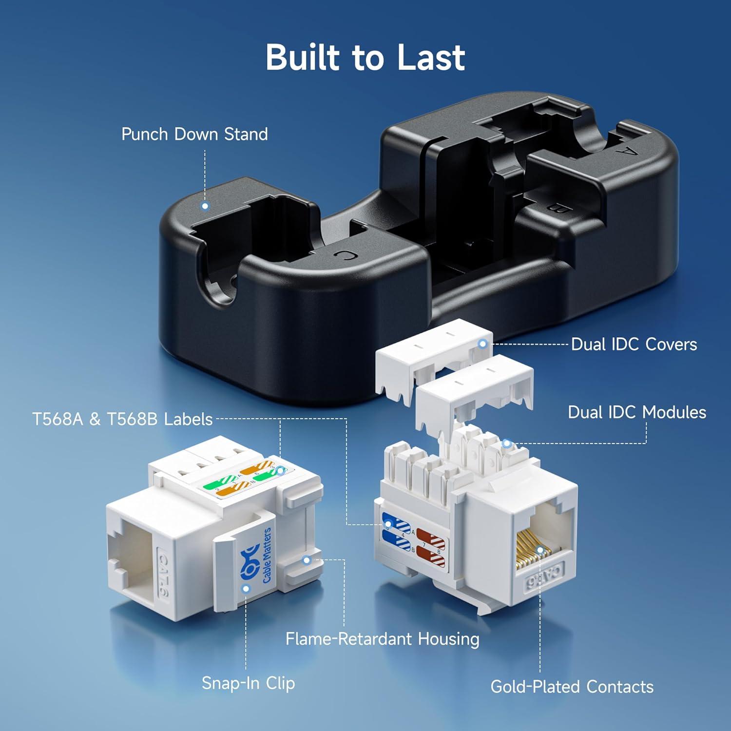Jacks Keystone Cat6 Cable Matters 25 Unidades 10Gbps Blanco