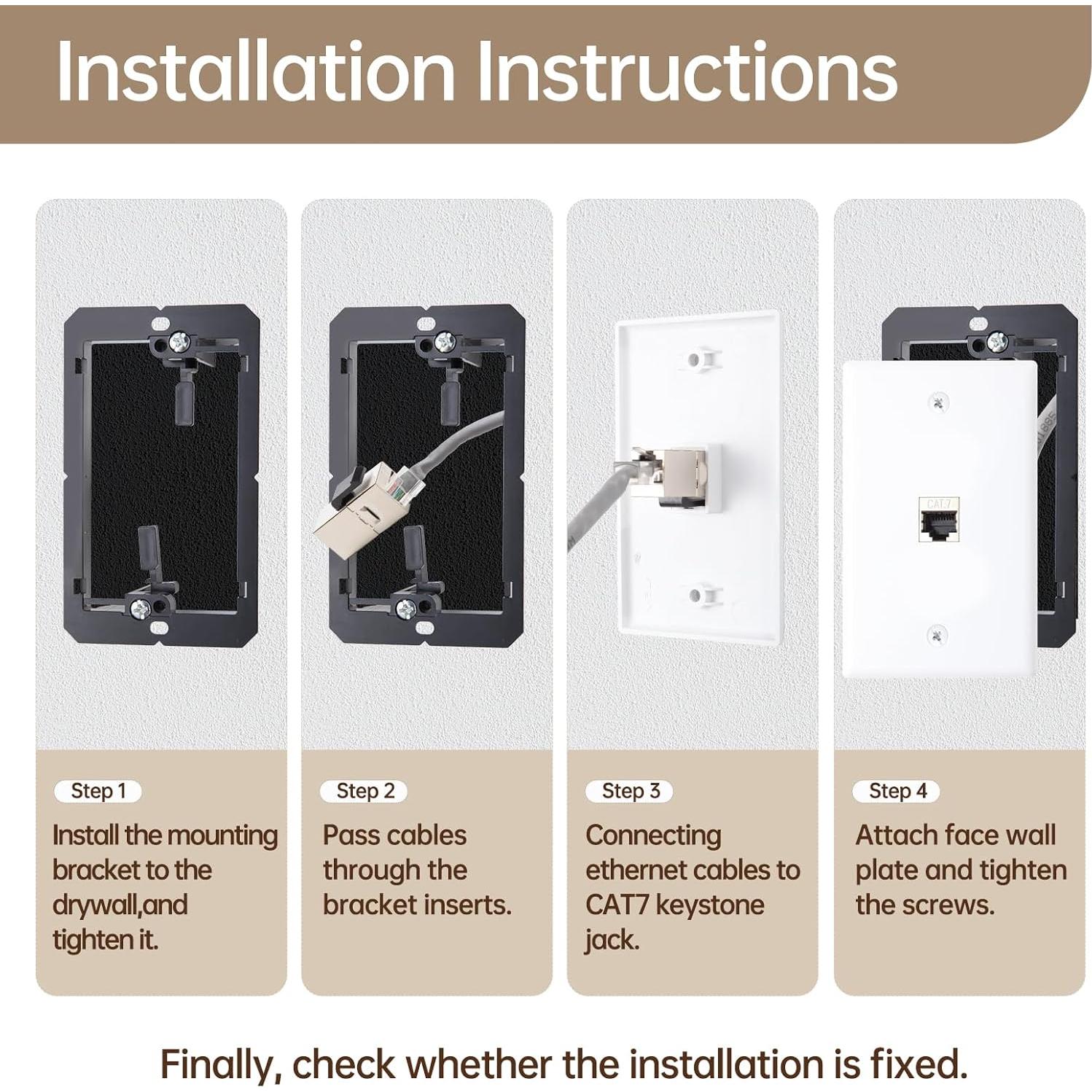 Placa de Pared FANYINTY CAT7 Ethernet 3 Paquetes 1 Puerto RJ45