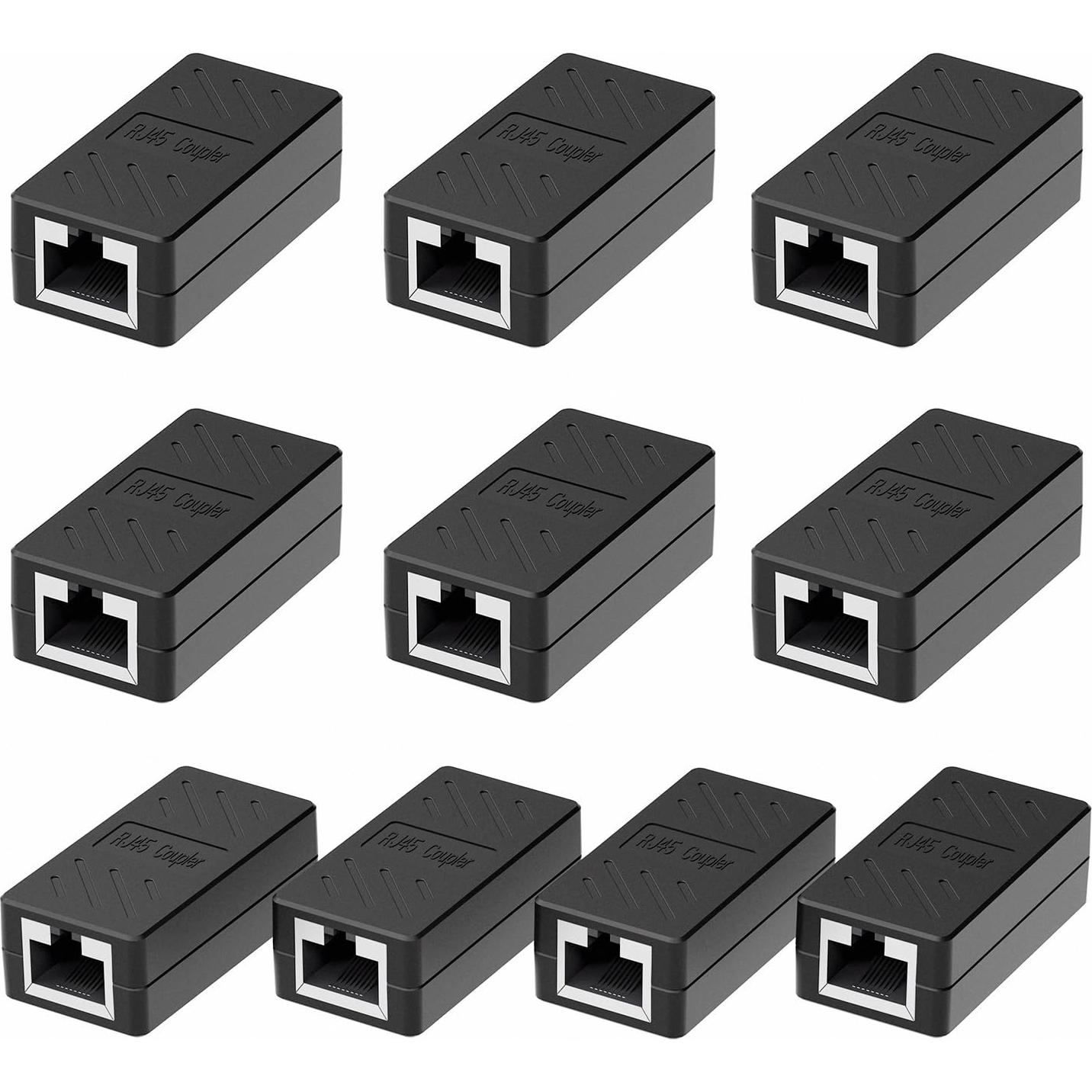 Acoplador RJ45 Dingsun Hembra a Hembra Cat7/Cat6/Cat5e (10 Unidades, Negro)