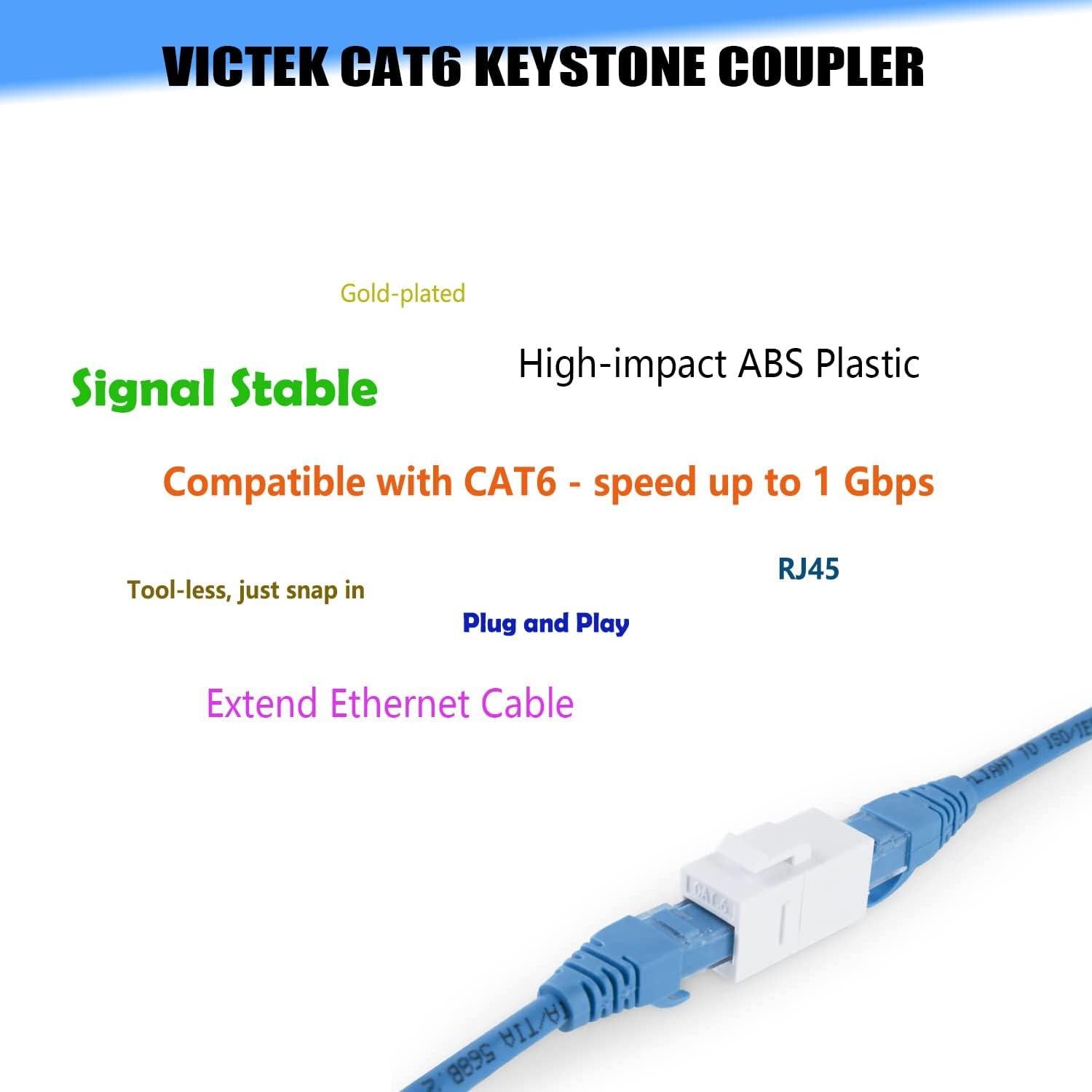 Conectores Keystone RJ45 Hembra a Hembra Cat6 VICTEK - Paquete de 10