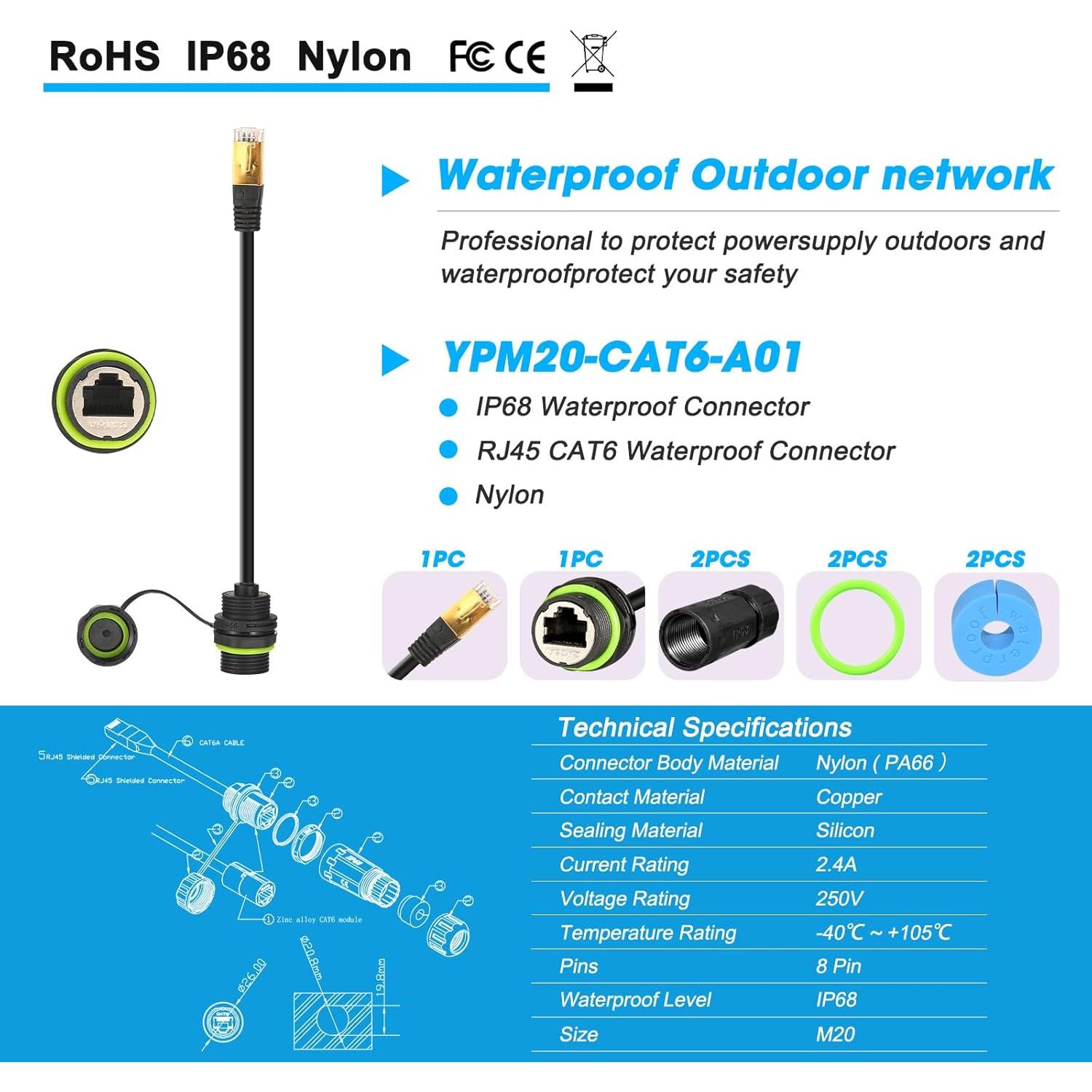 Conector RJ45 a Prueba de Agua Cat6 IP68 ANMBEST 2 Piezas