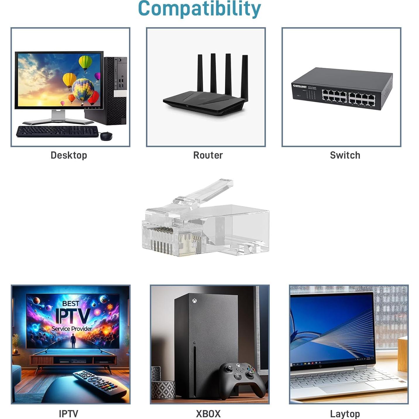 Conector Pasante Cat6 DARKROCK 110 Piezas RJ45 Antioxidante