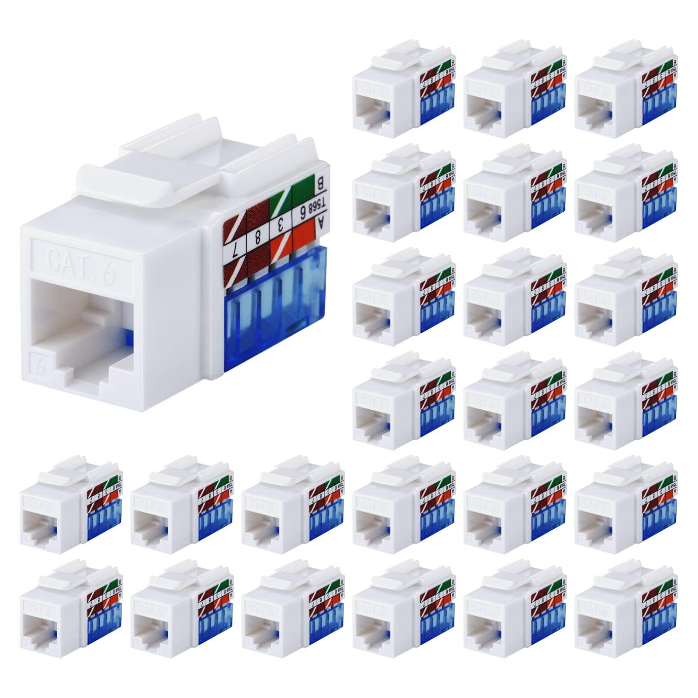 Jack Keystone RJ45 Cat6 Tedgetal 25-Pack 45 Grados Blanco