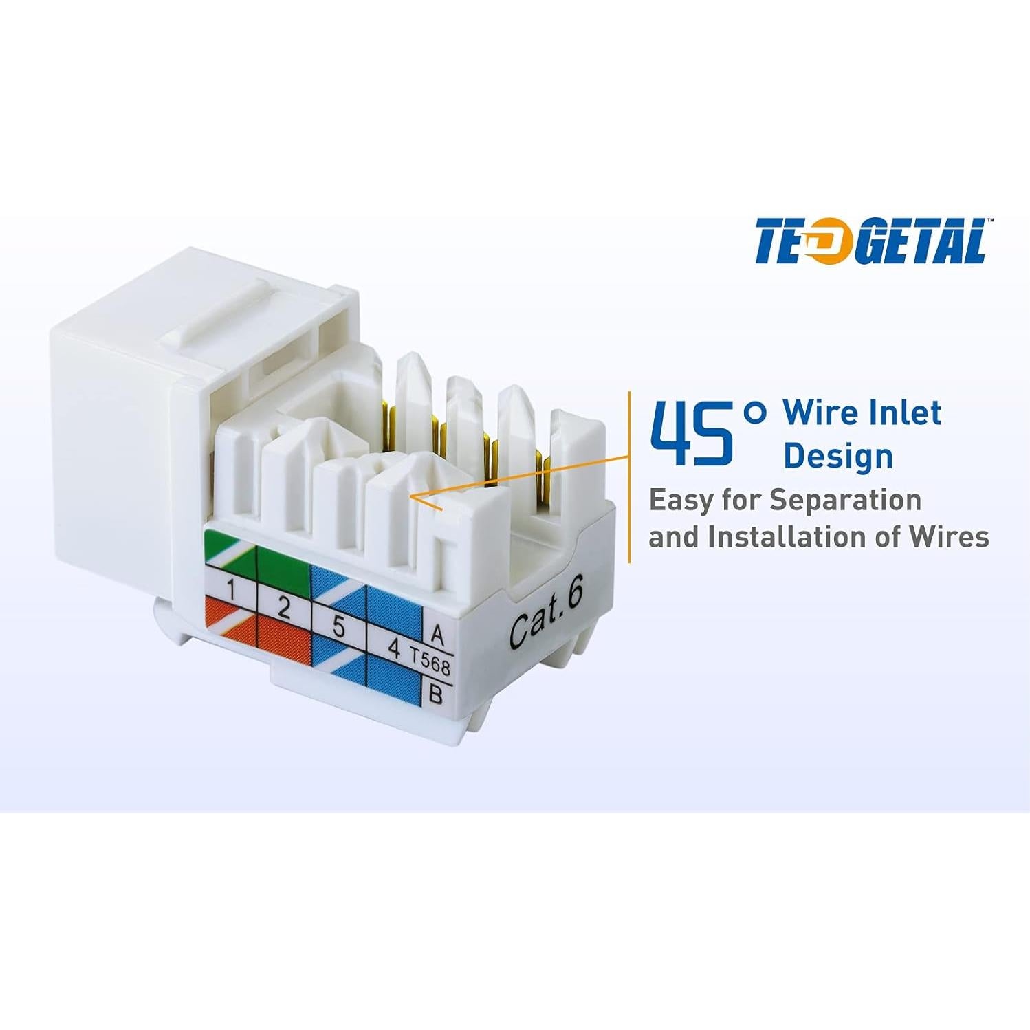 Jack Keystone RJ45 Cat6 Tedgetal 25-Pack 45 Grados Blanco