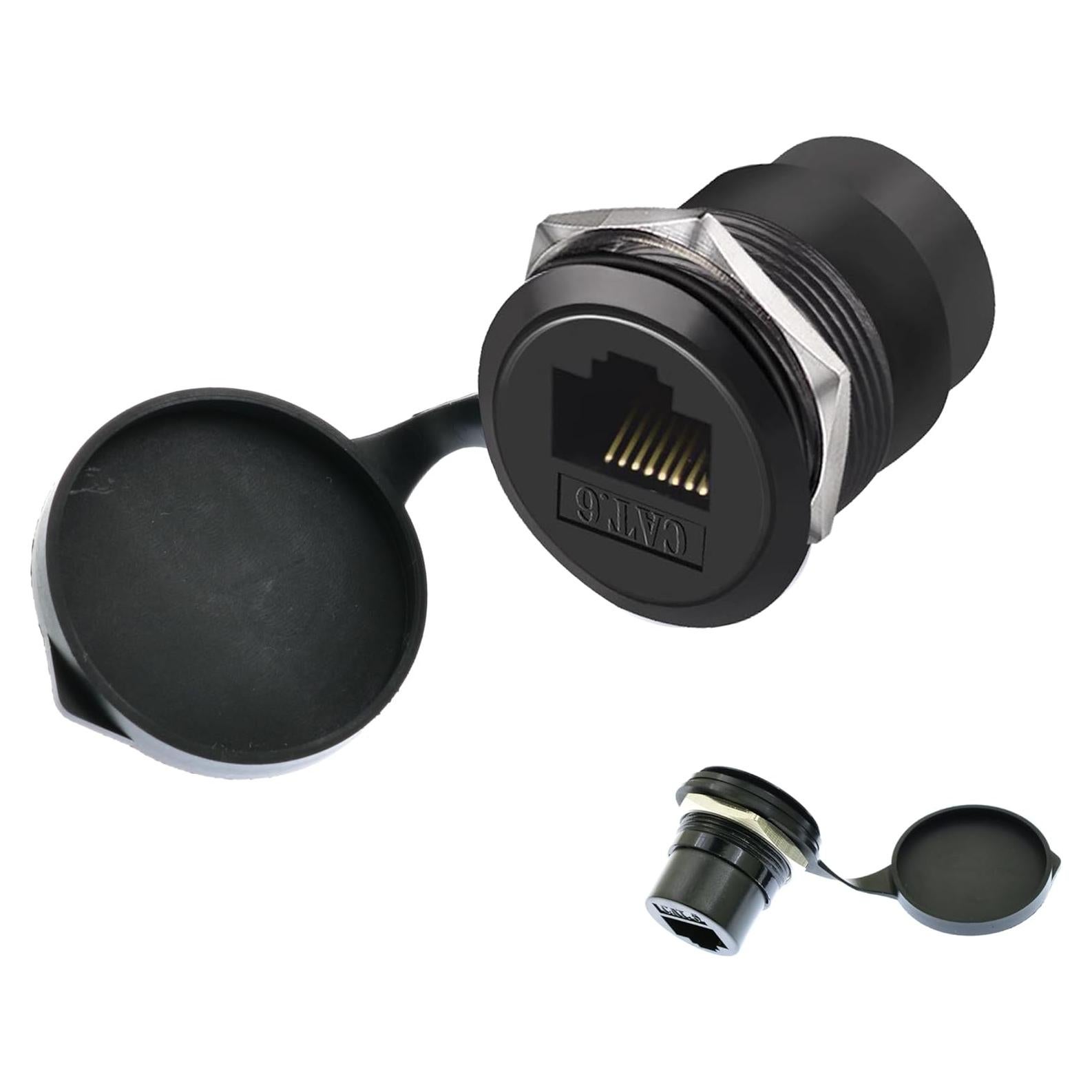 RJ45 CAT6 Panel Mount Adapter Female-to-Female Ethernet Pass-Through Connector, 10 Gbps Bulkhead Interface Adapter, XLR/D-Panel Mountable with Waterproof & Dustproof Cover (1-Pack Black)