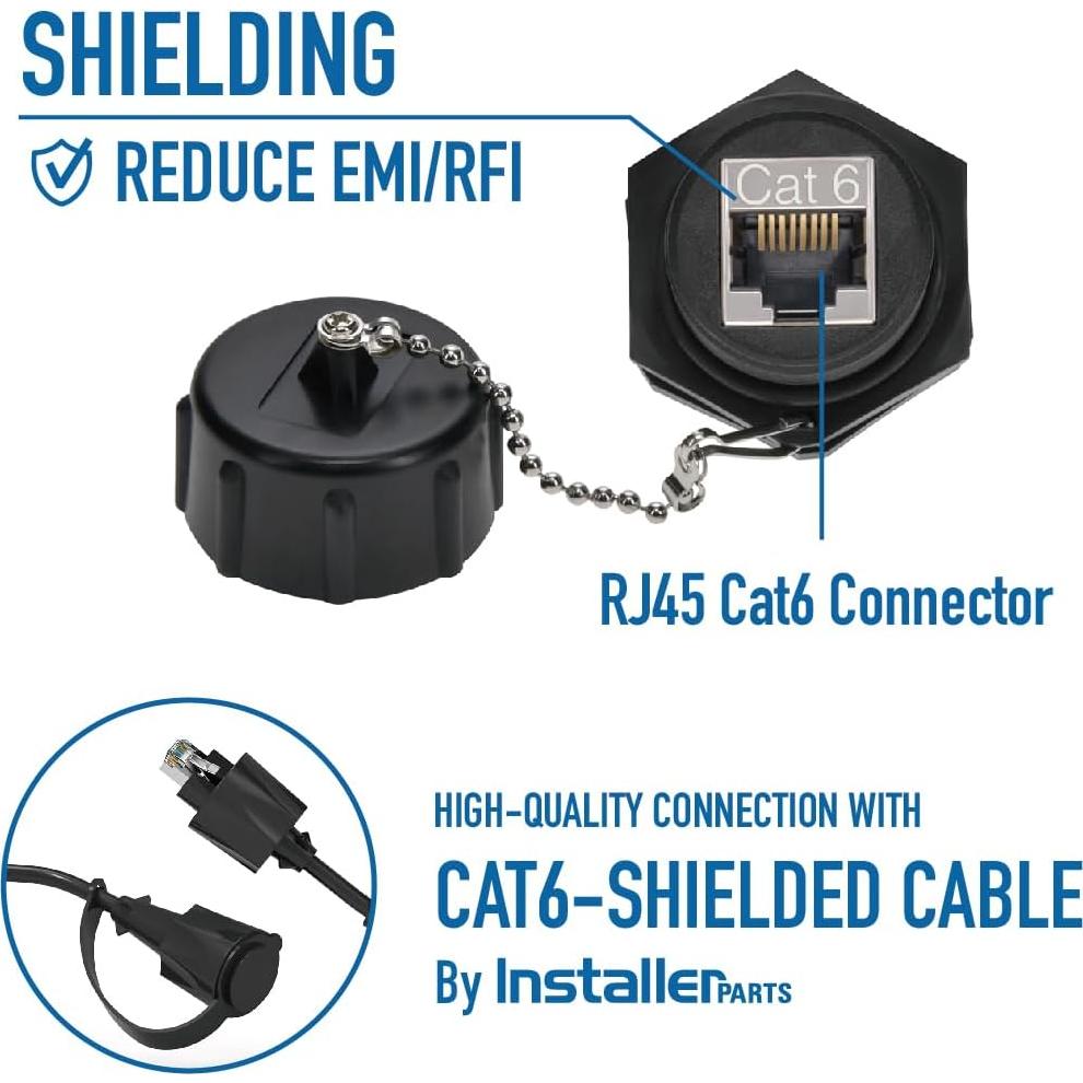 Conector Hembra a Hembra RJ45 Cat6 InstallerParts IP67 Negro