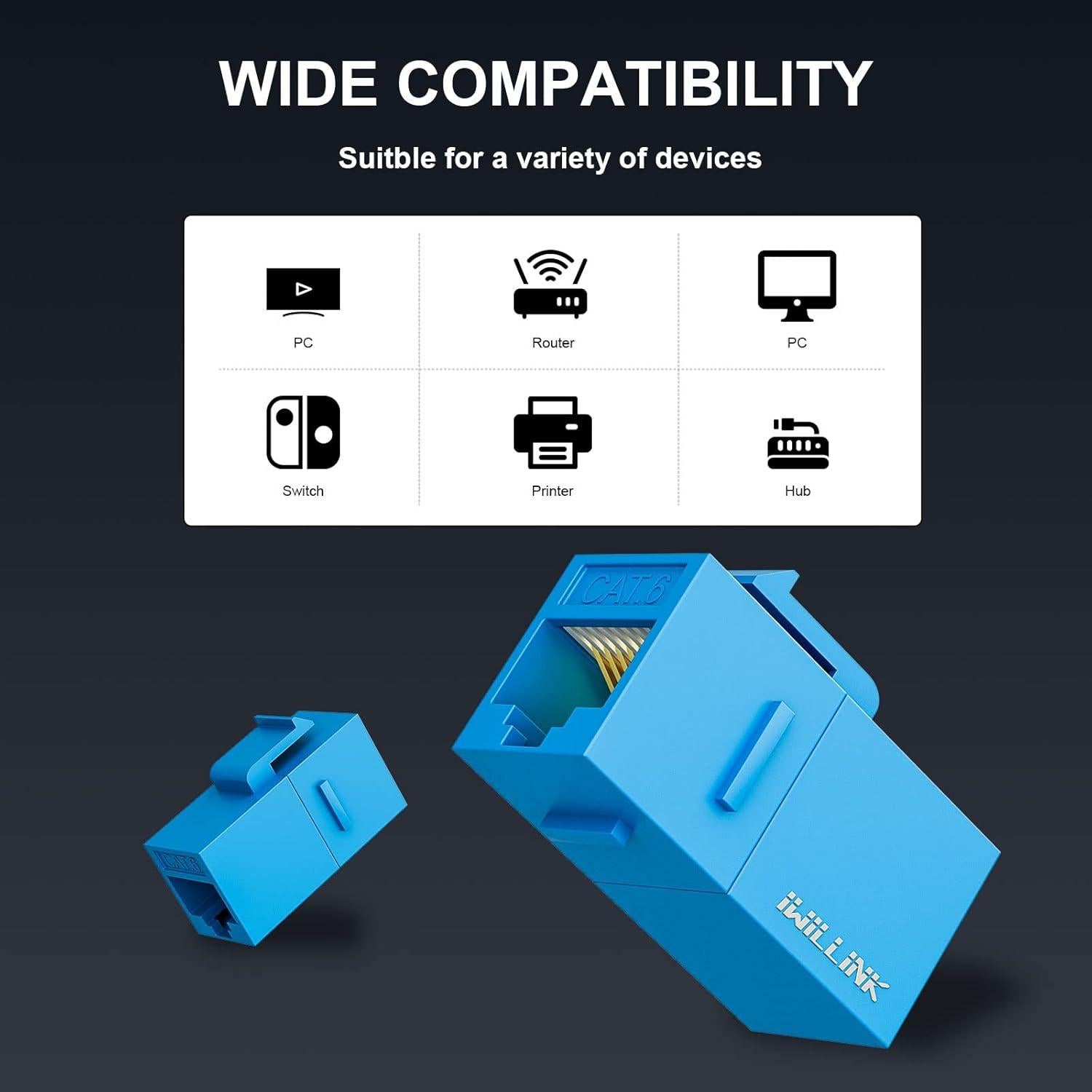 Conector Keystone Cat6 Hembra a Hembra Iwillink Azul - 5 Pack