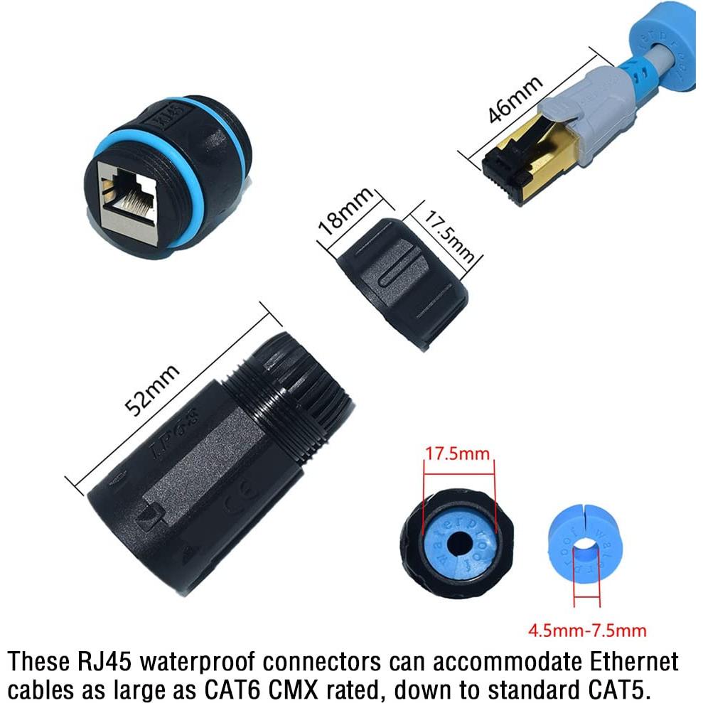 10 Conectores RJ45 Impermeables Cat6 M23 IP68 Hembra a Hembra