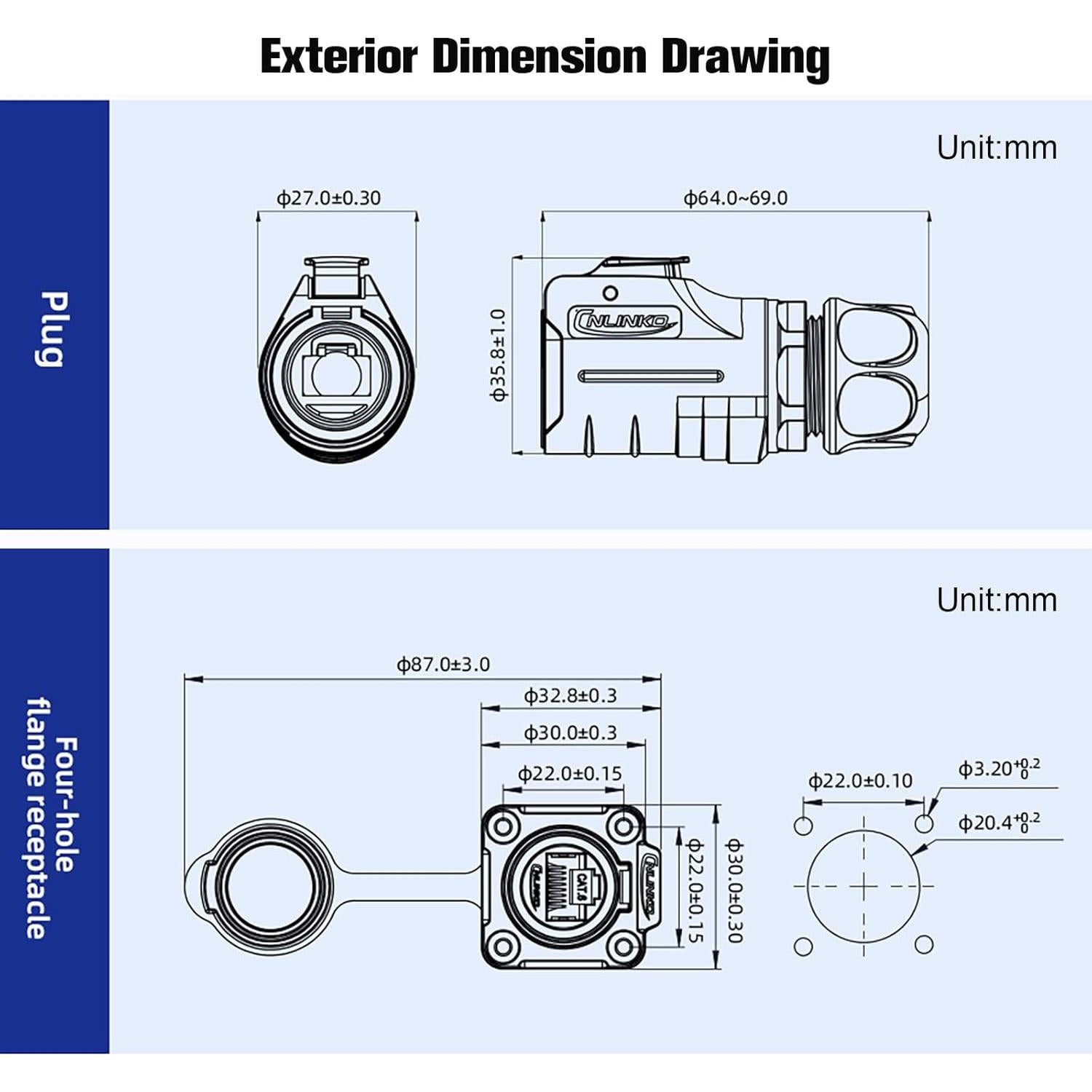 Conector RJ45 a Prueba de Agua Cat6 IP68 - Allaounion