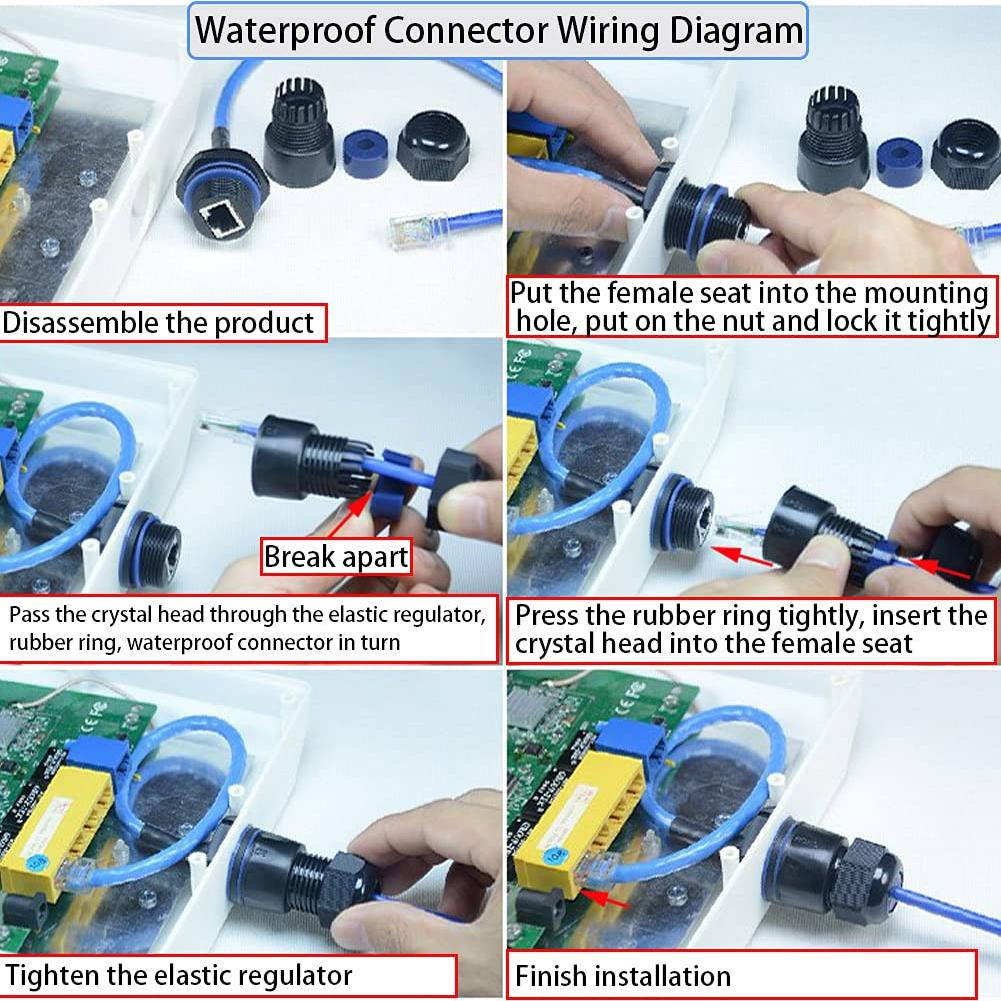 Conector RJ45 a Prueba de Agua M25 Cat6 2PCS Adaptador LAN