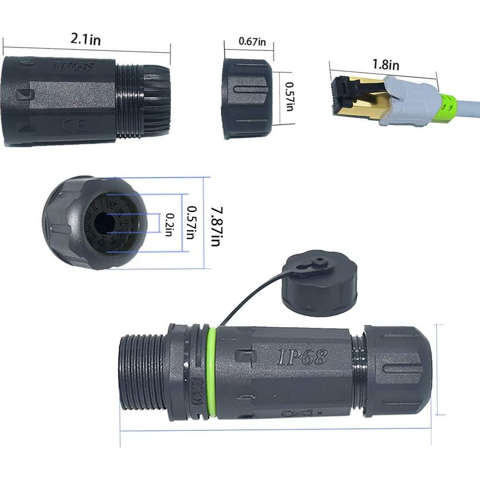 Conector RJ45 a Prueba de Agua IP68 ELifeApply Verde 2 PCS