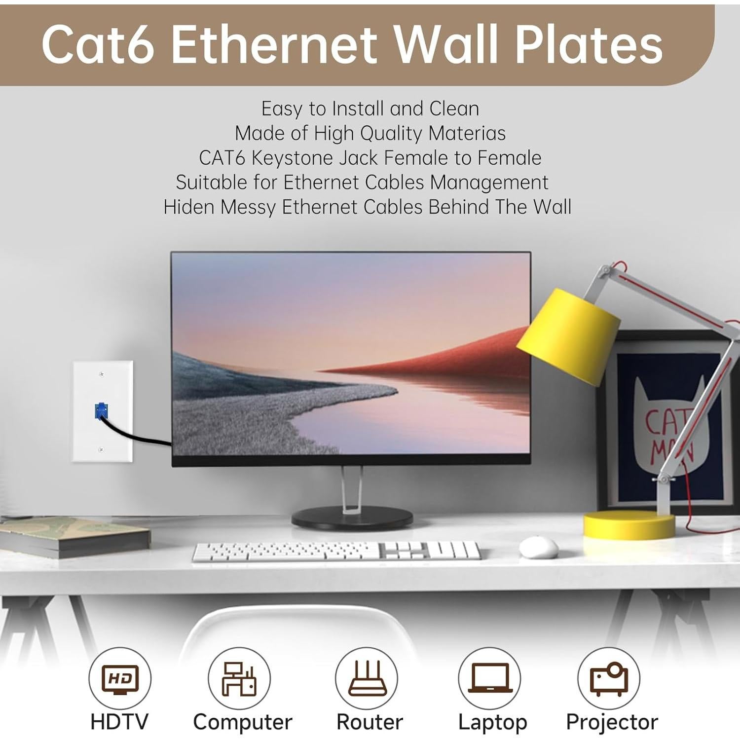 Placa de Pared Ethernet Cat6 FANYINTY 2P 1-Puerto y 2P 2-Puerto