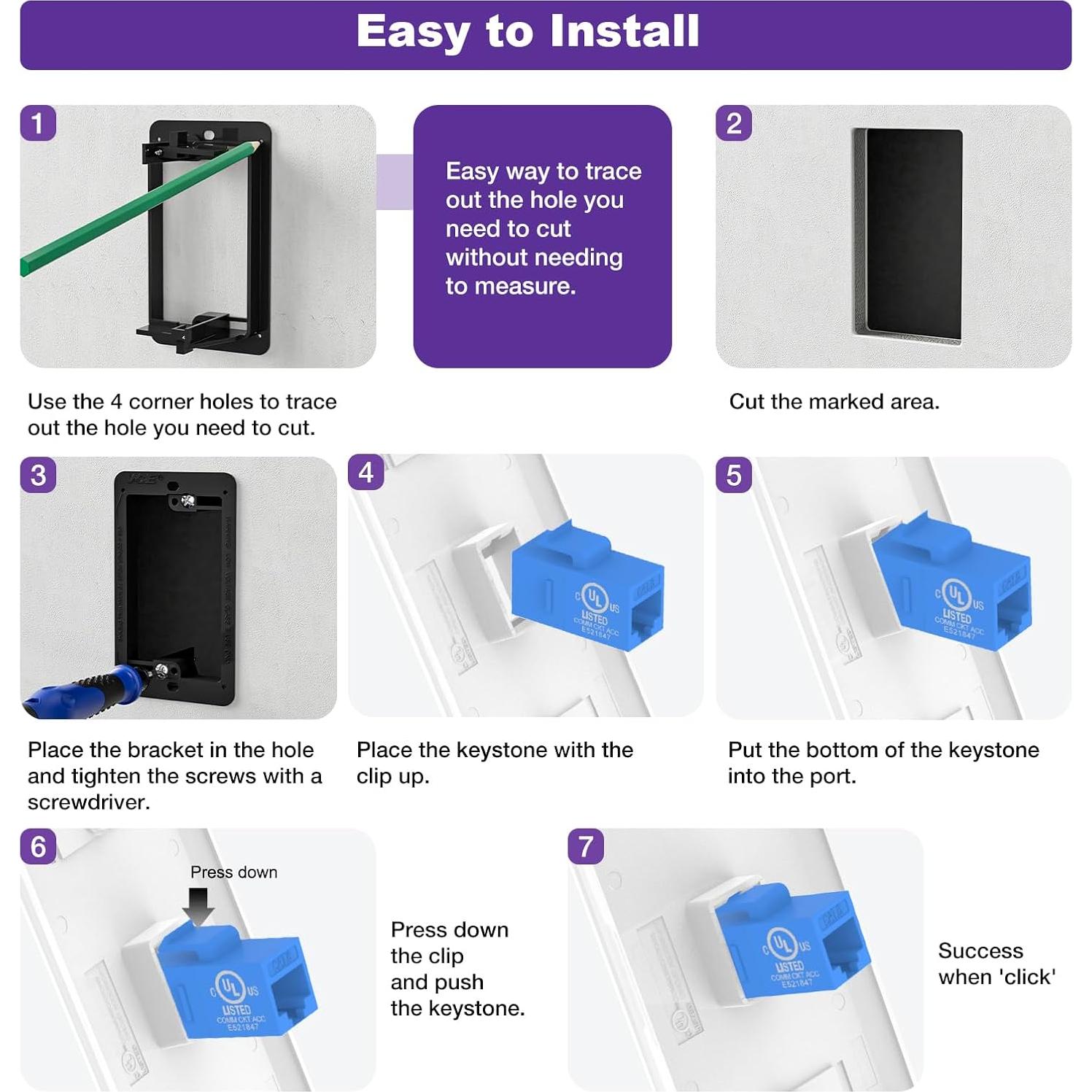 Placa de Pared Ethernet VCE 1 Puerto CAT6 Azul 2-Pack