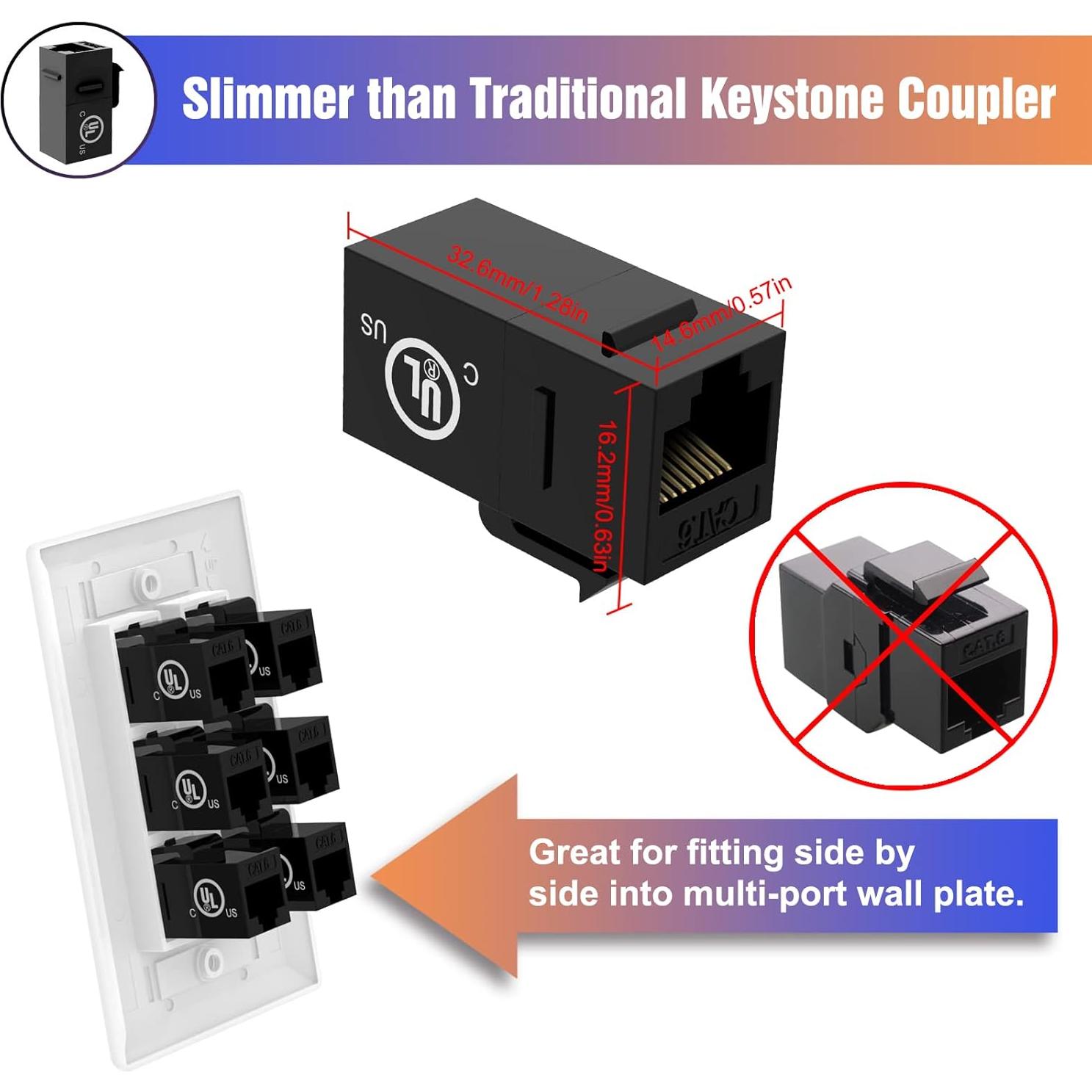 Acopladores Keystone RJ45 CAT6 VCE, 25 unidades, negro