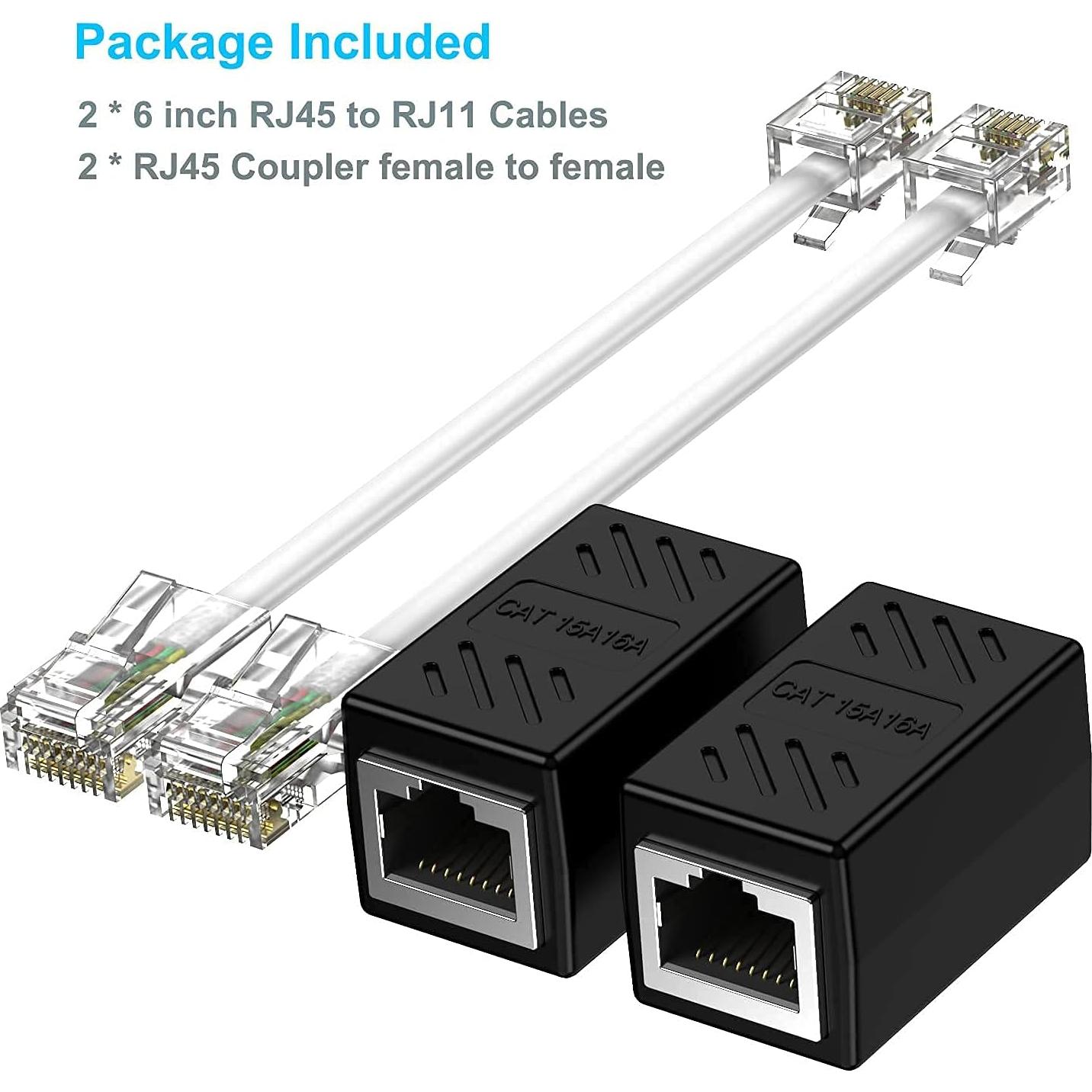 Adaptador RJ45 Hembrado a RJ11 Macho para Teléfono Fijo - Paquete de 2