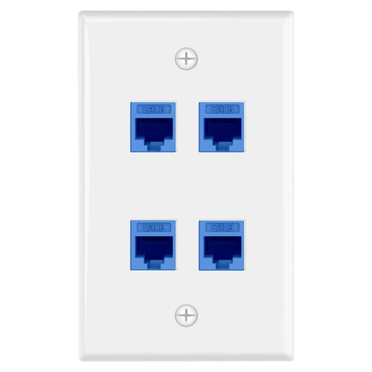 Placa de Pared Ethernet 4 Puertos VCE CAT6 Hembra Azul