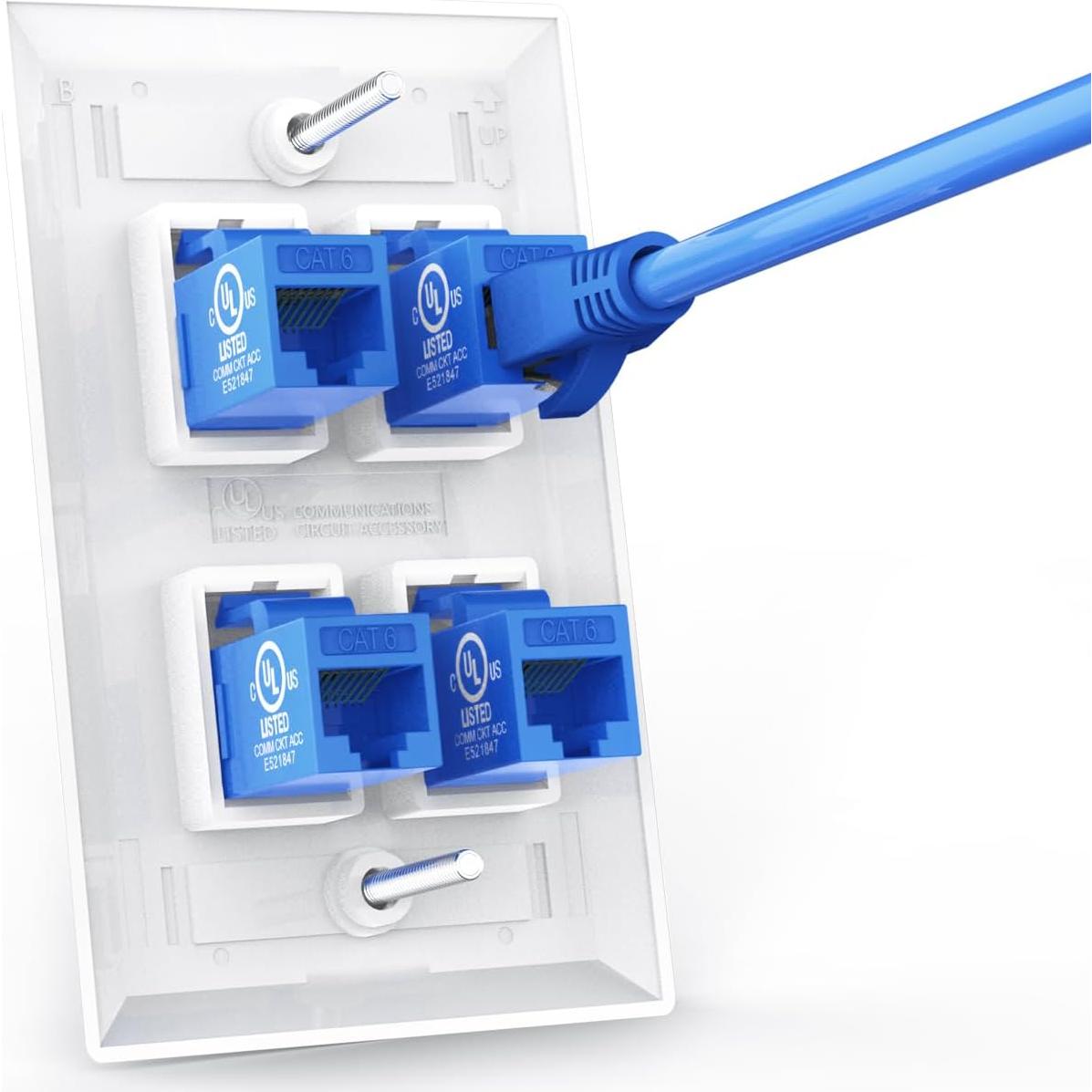 Placa de Pared Ethernet 4 Puertos VCE CAT6 Hembra Azul