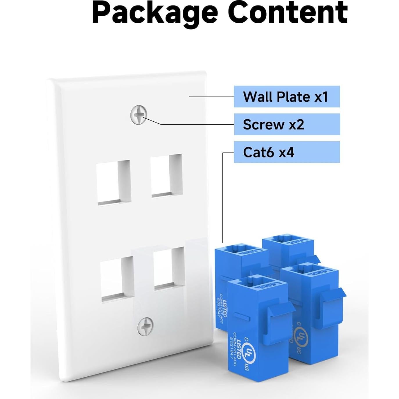 Placa de Pared Ethernet 4 Puertos VCE CAT6 Hembra Azul