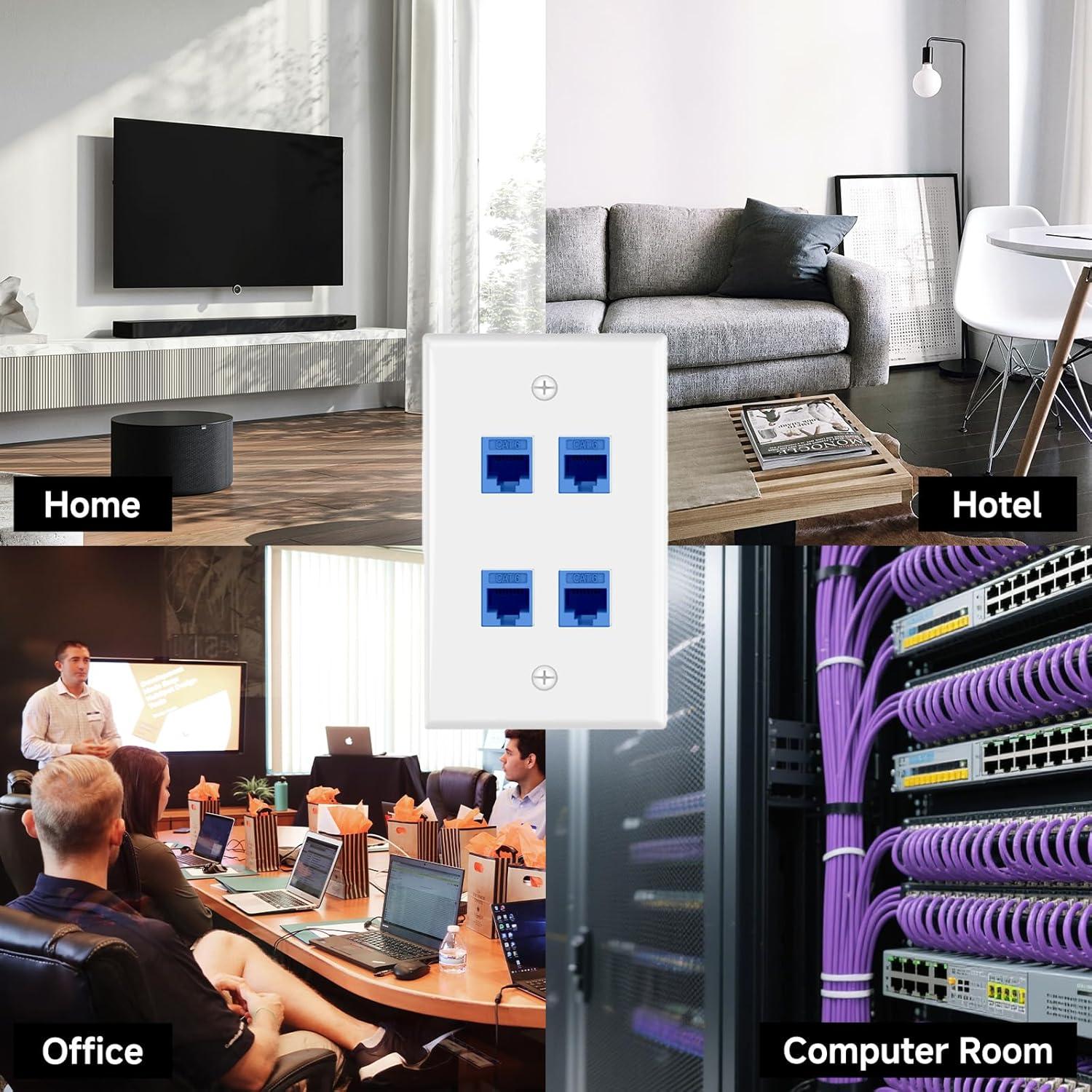 Placa de Pared Ethernet 4 Puertos VCE CAT6 Hembra Azul