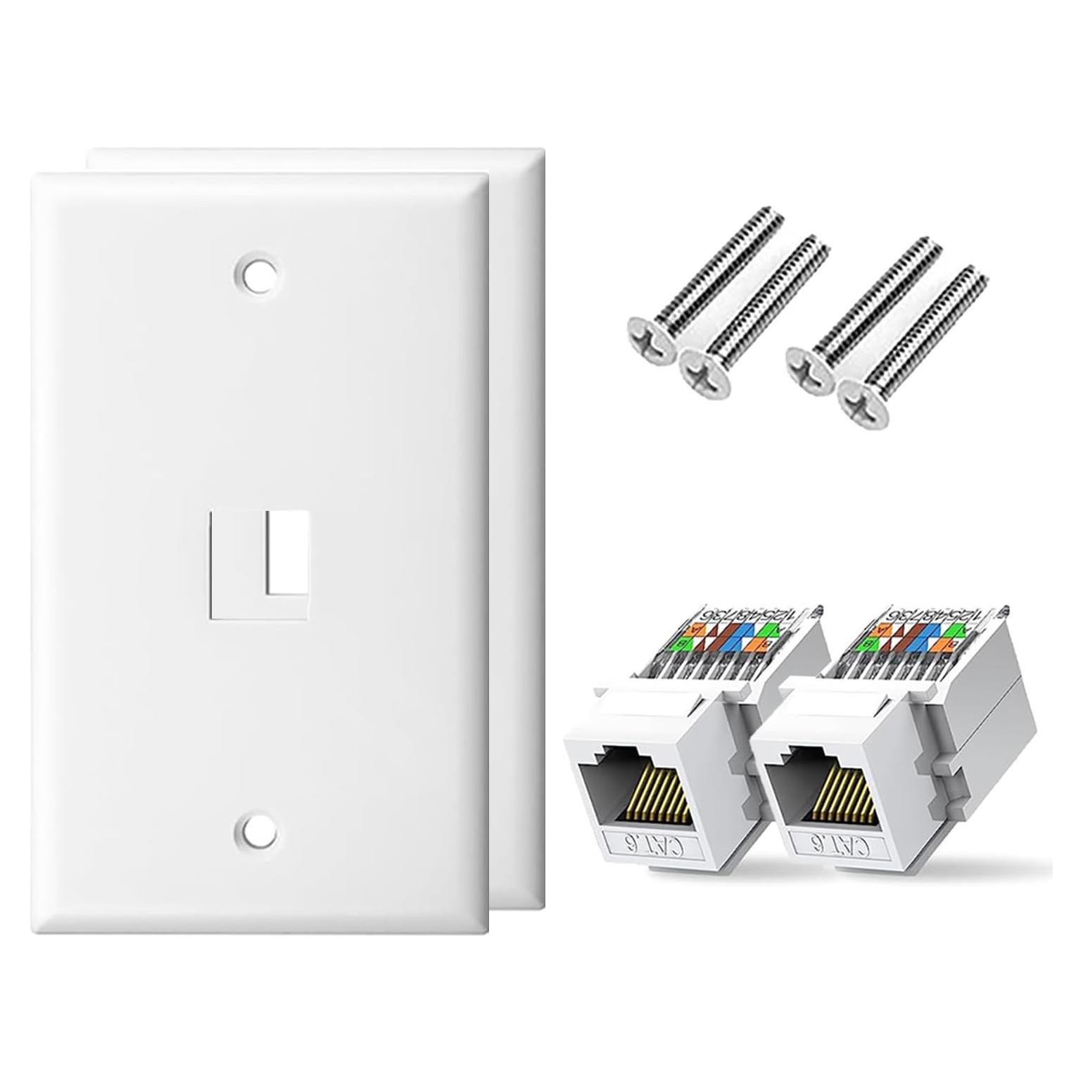 Placa de Pared Ethernet ZOERAX RJ45 Cat 6 Blanca 2-Pack