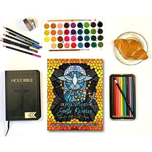 Los Misterios del Santo Rosario: libro católico de colorear para adultos (Spanish Edition)