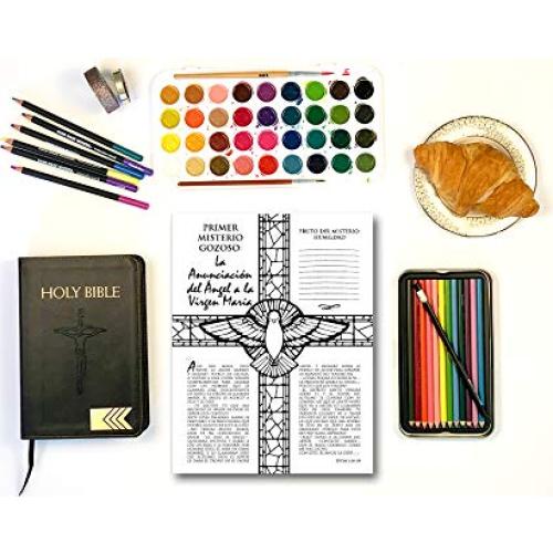 Los Misterios del Santo Rosario: libro católico de colorear para adultos (Spanish Edition)