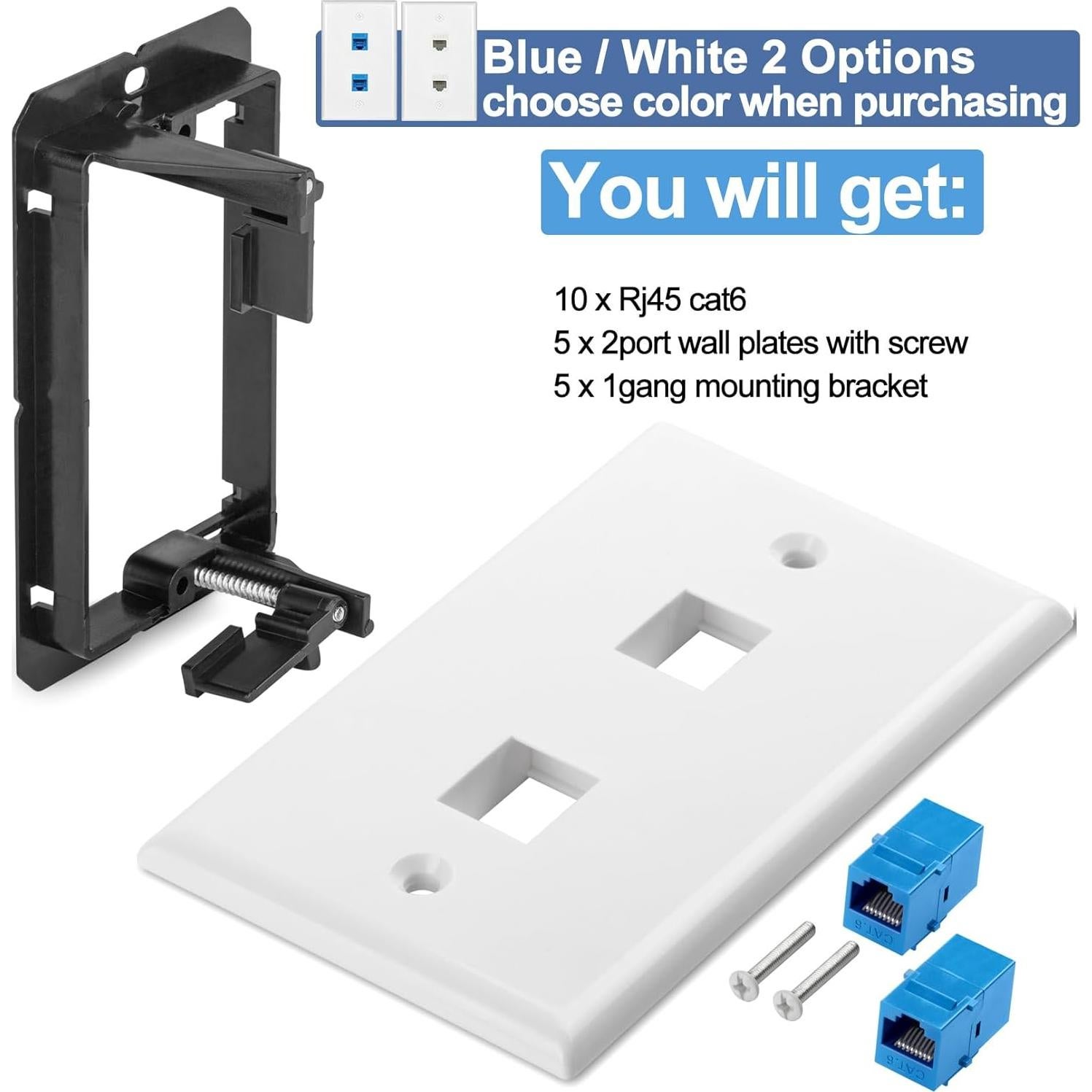 Paquete de 5 Placas de Pared Ethernet 2 Puertos TOMODER