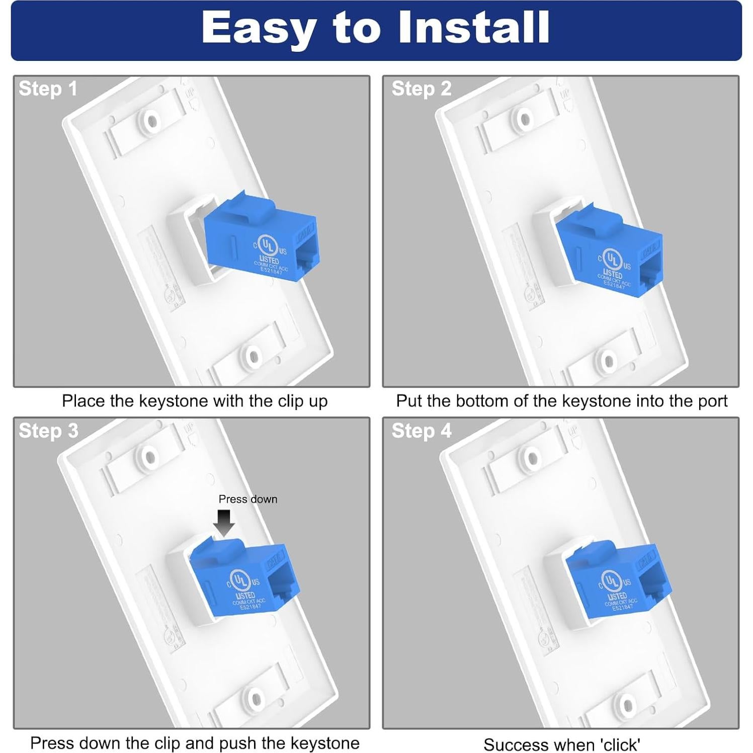 Placa de Pared Ethernet VCE 1 Puerto Cat6 Azul - Paquete de 2