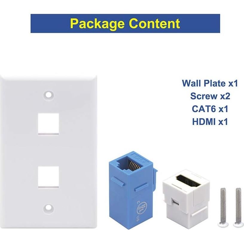 Placa de Pared HDMI y Cat6 VCE 2 Puertos 4K UL Listed