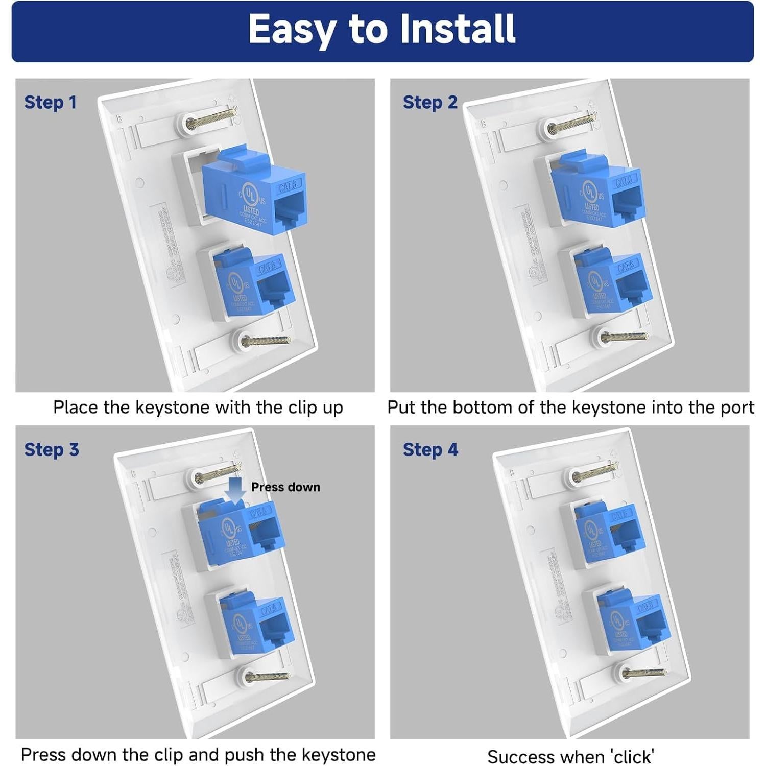 Placa de Pared Ethernet VCE 2 Puertos CAT6 RJ45 Azul