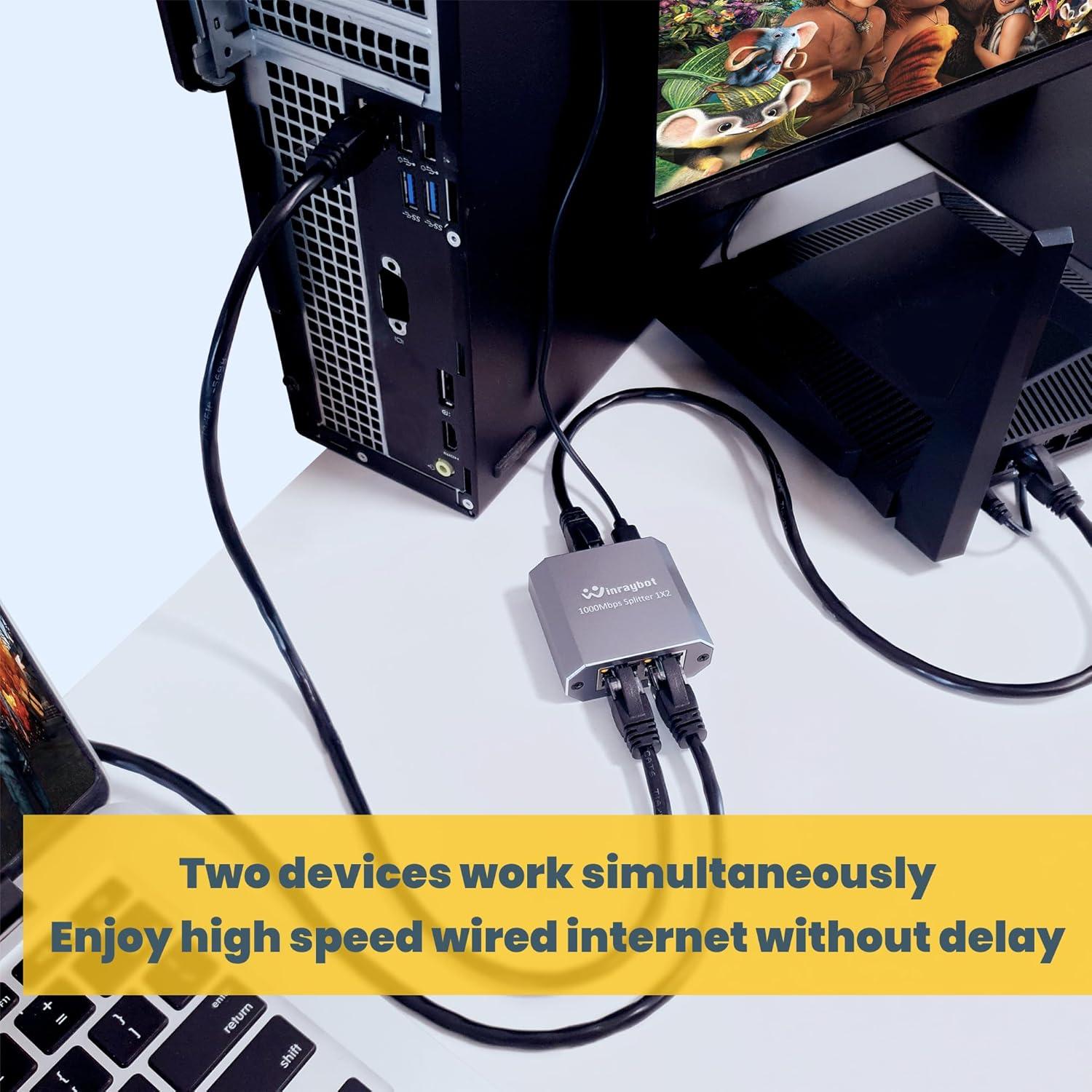 Divisor Ethernet 1 a 2 WinRaybot 1000Mbps USB Alimentado