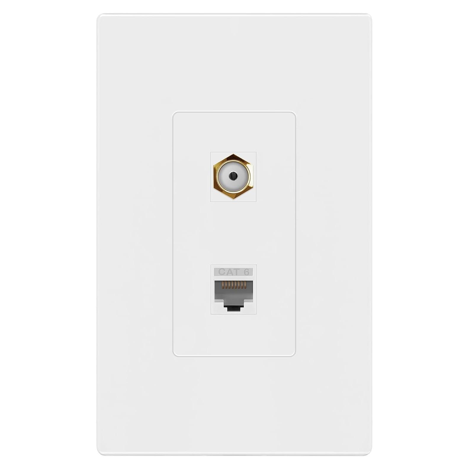 Placa de Pared Sin Tornillos ENERLITES 2 Puertos RJ45 CAT6 y A/V