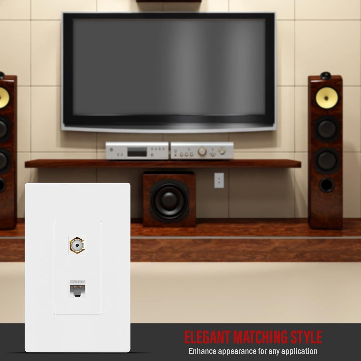 Placa de Pared Sin Tornillos ENERLITES 2 Puertos RJ45 CAT6 y A/V