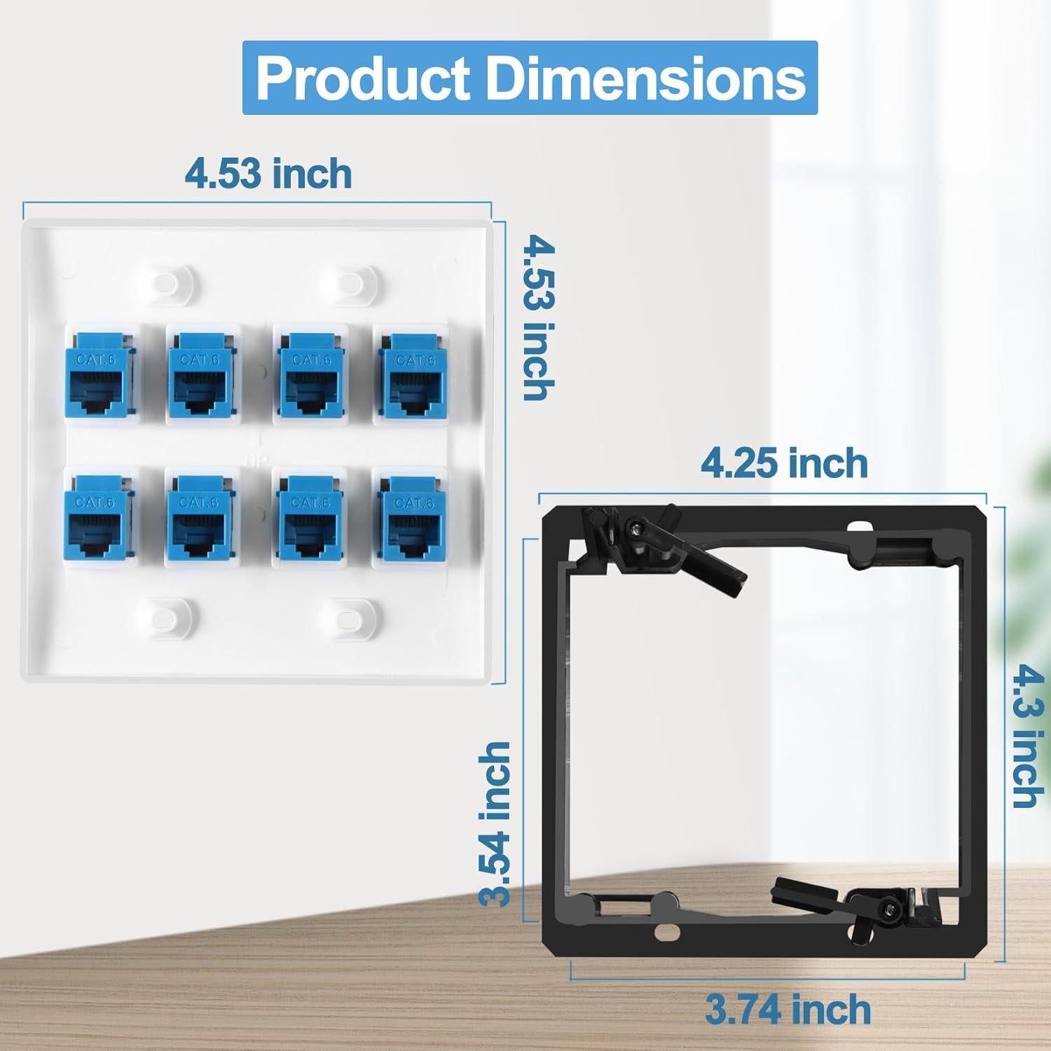 Placa de Pared Ethernet 8 Puertos Cat6 TOMODER con Soporte 2Gang