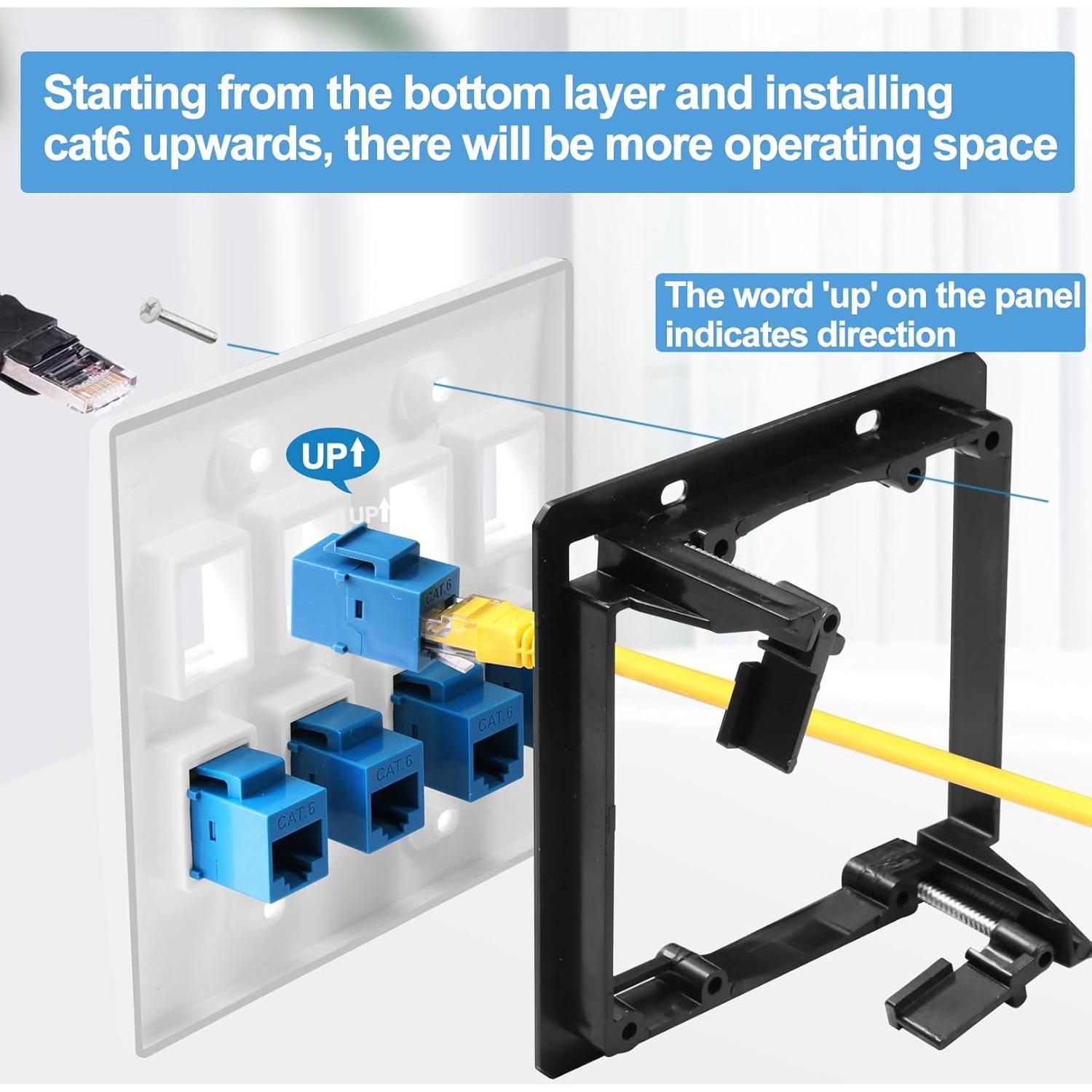 Placa de Pared Ethernet 8 Puertos Cat6 TOMODER con Soporte 2Gang