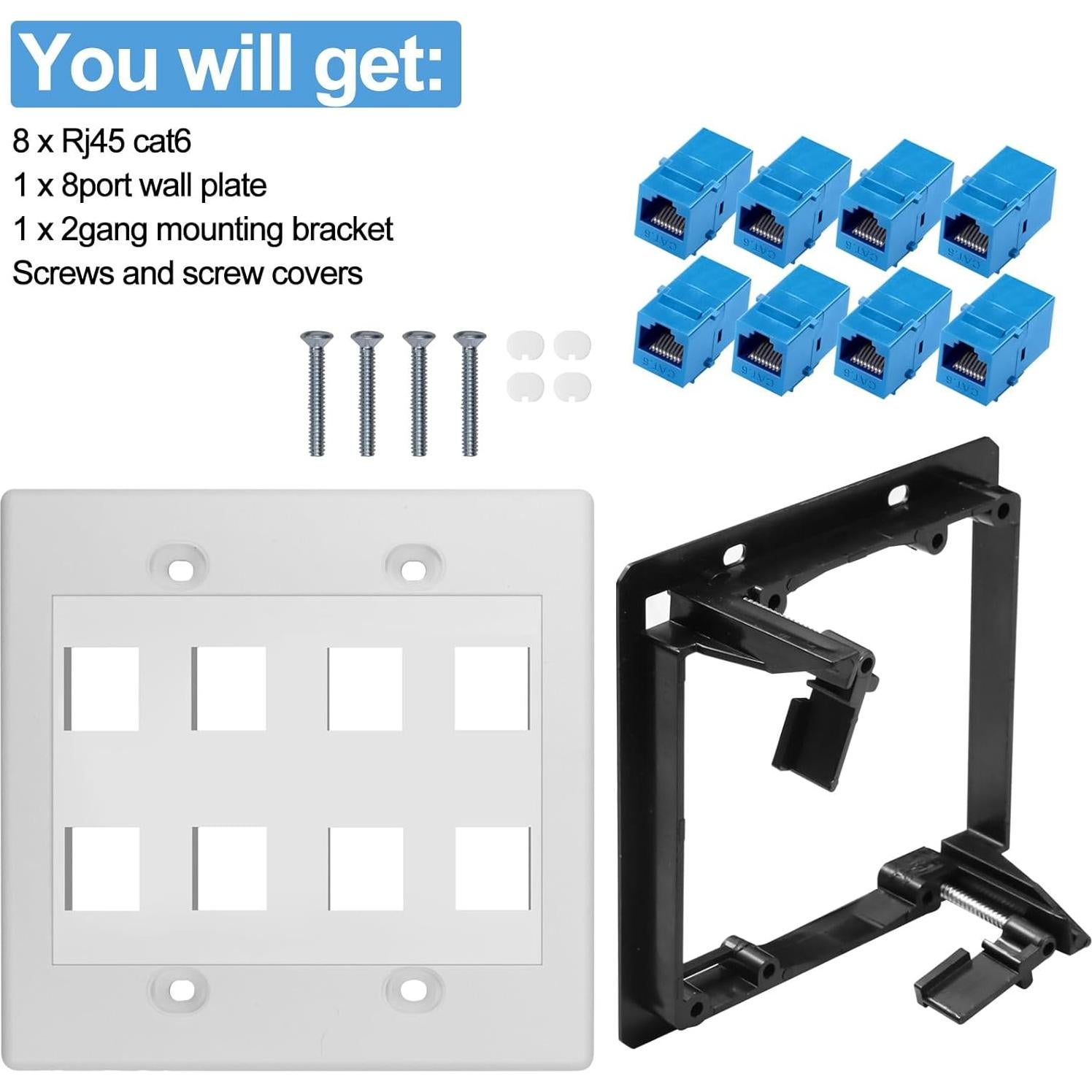 Placa de Pared Ethernet 8 Puertos Cat6 TOMODER con Soporte 2Gang