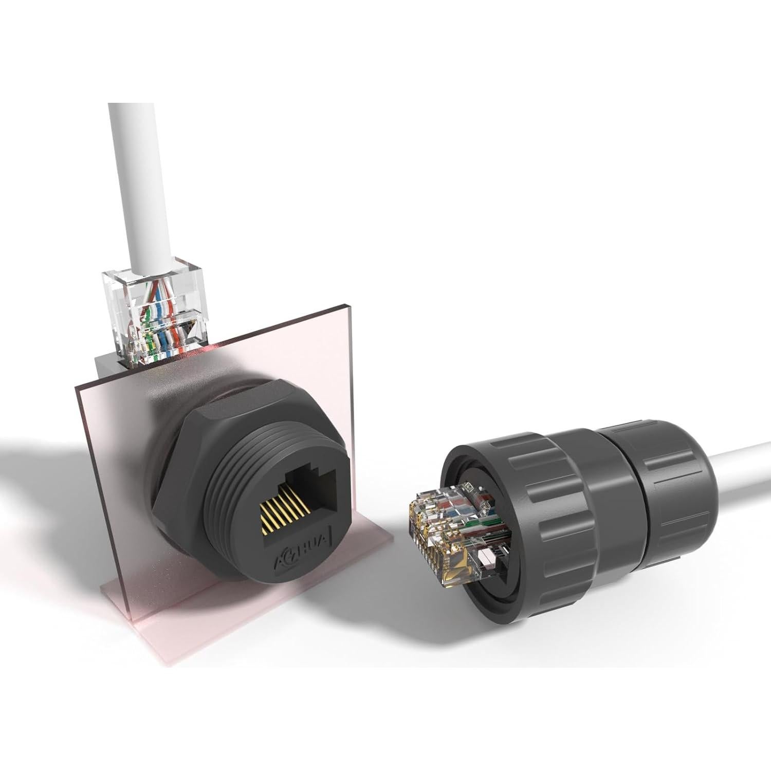 Acoplador RJ45 Impermeable AOHUA 90° IP68 - Paquete de 4