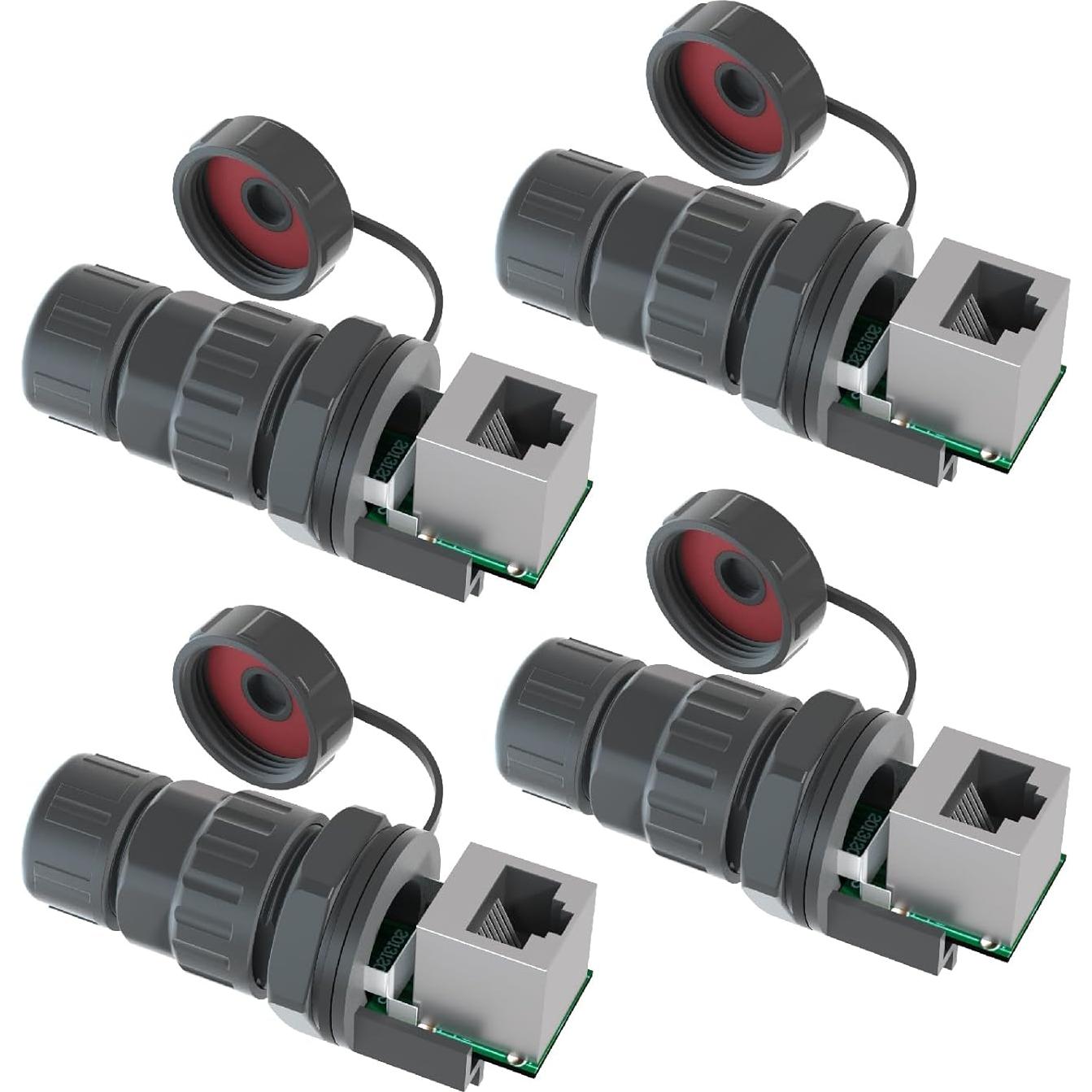 Acoplador RJ45 Impermeable AOHUA 90° IP68 - Paquete de 4