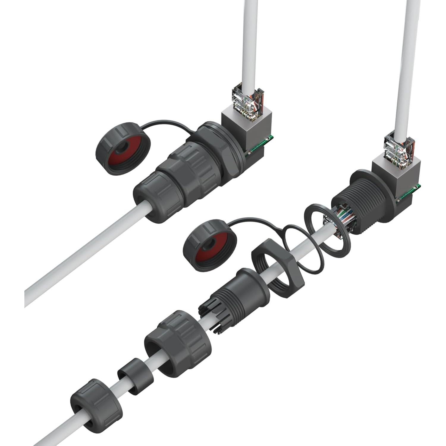 Acoplador RJ45 Impermeable AOHUA 90° IP68 - Paquete de 4